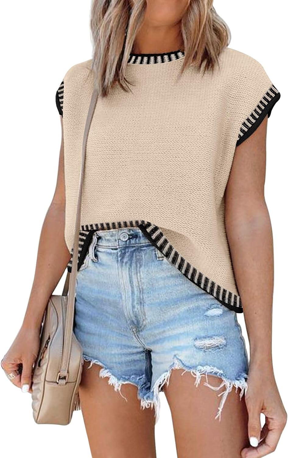 Disamer Cap Sleeve Knit Sweater Tops Sleeveless Vest 2025 Spring Clothes Oversized Summer Tank Trendy Short Sleeve T Shirts Disamer Cap Sleeve Knit Sweater Tops Sleeveless Vest 2025 Spring Clothes Oversized Summer Tank Trendy Short Sleeve T Shirts
