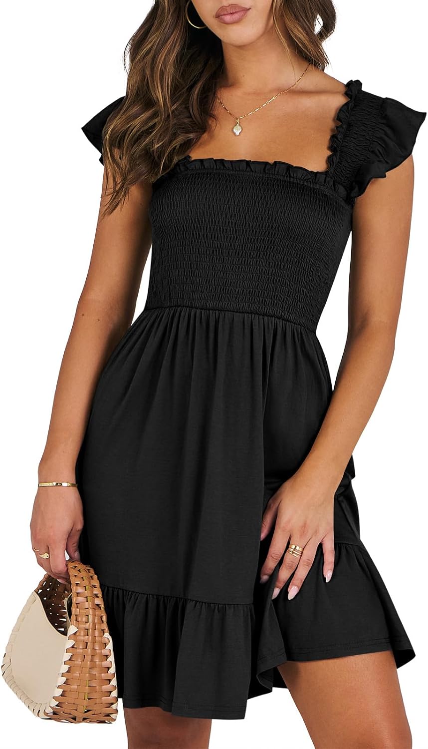 ANRABESS Women’s Summer Casual Sleeveless Square Neck Dress 2025 Smocked Ruffle Backless Boho Beach Cute Teen Short Sundress ANRABESS Women’s Summer Casual Sleeveless Square Neck Dress 2025 Smocked Ruffle Backless Boho Beach Cute Teen Short Sundress