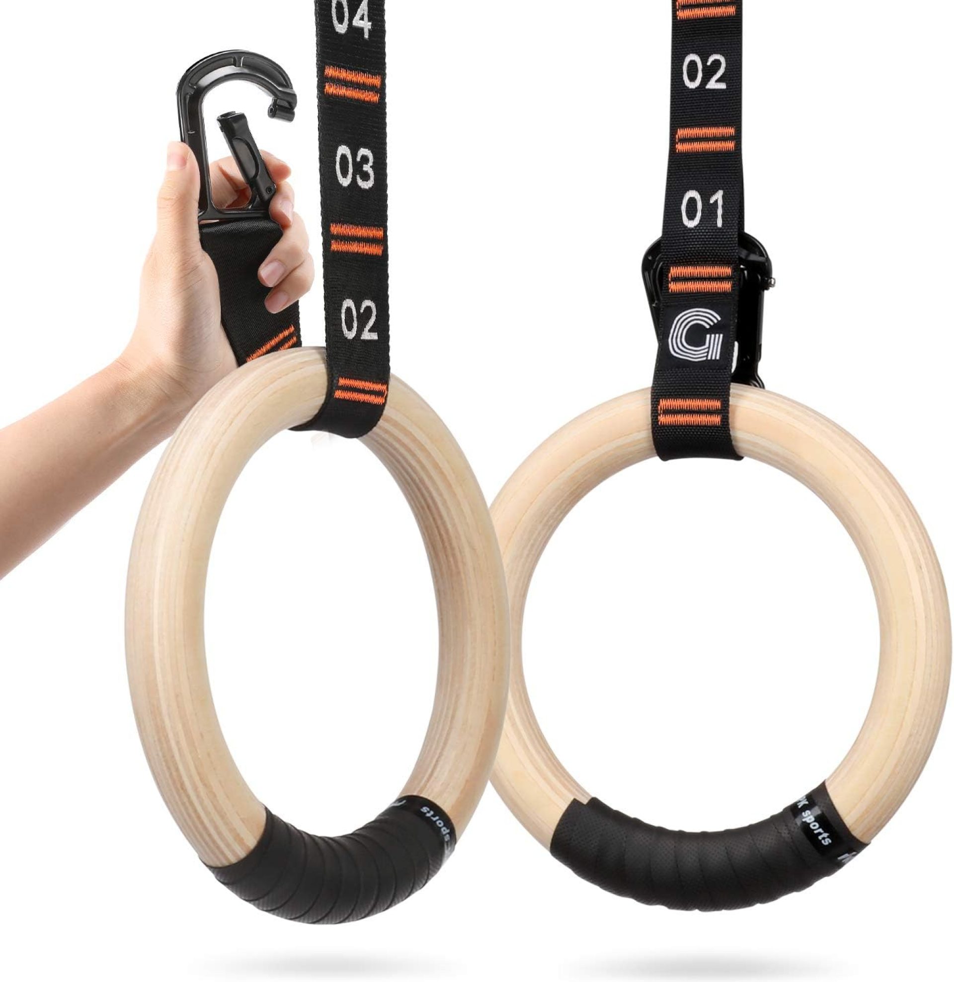 Gonex Wooden Gymnastic Rings with Adjustable Number Straps, Olympic Rings for Gym, Workout, Exercise, Outdoor Training, Quick Install Carabiner, 8.5 ft Straps Pull Up Non-Slip Rings Gonex Wooden Gymnastic Rings with Adjustable Number Straps, Olympic Rings for Gym, Workout, Exercise, Outdoor Training, Quick Install Carabiner, 8.5 ft Straps Pull Up Non-Slip Rings