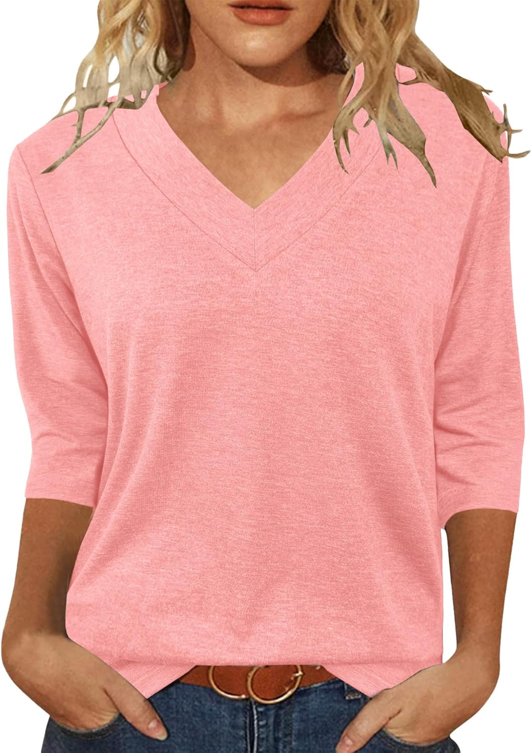 JomeDesign Womens Tops 3/4 Length Sleeve Summer V Neck Shirts Casual Tunic Tops 2025 JomeDesign Womens Tops 3/4 Length Sleeve Summer V Neck Shirts Casual Tunic Tops 2025