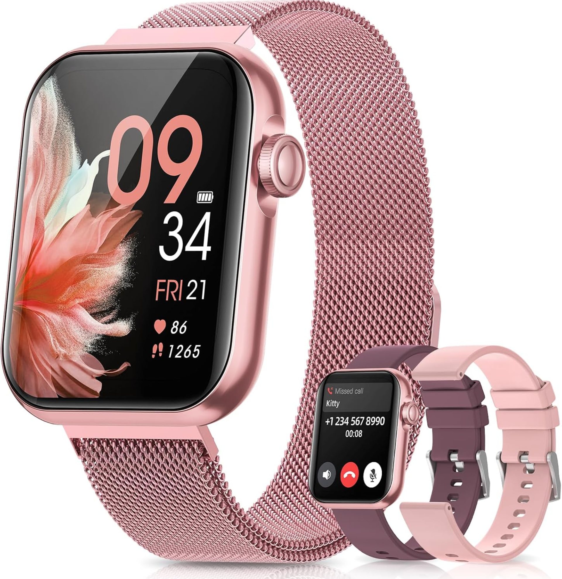 Smart Watch, 1.85″ HD Samrt Watches for Women, Fitness Tracker with Blood Pressure/Heart Rate/Sleep Monitor, Bluetooth 5.3 Smart Watch for Android/iOS Phones, IP68 Waterproof Sport Watch (Pink) Smart Watch, 1.85″ HD Samrt Watches for Women, Fitness Tracker with Blood Pressure/Heart Rate/Sleep Monitor, Bluetooth 5.3 Smart Watch for Android/iOS Phones, IP68 Waterproof Sport Watch (Pink)