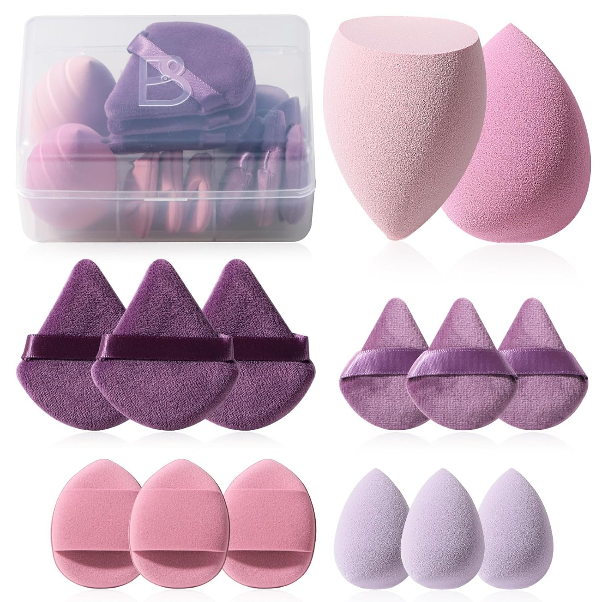 Makeup Sponge Set BS-MALL Triangle Puff 14 Pcs for Liquid, Cream, and Powder, Multi-colored Makeup Sponges and Mini Sponge (A-Purple) Makeup Sponge Set BS-MALL Triangle Puff 14 Pcs for Liquid, Cream, and Powder, Multi-colored Makeup Sponges and Mini Sponge (A-Purple)