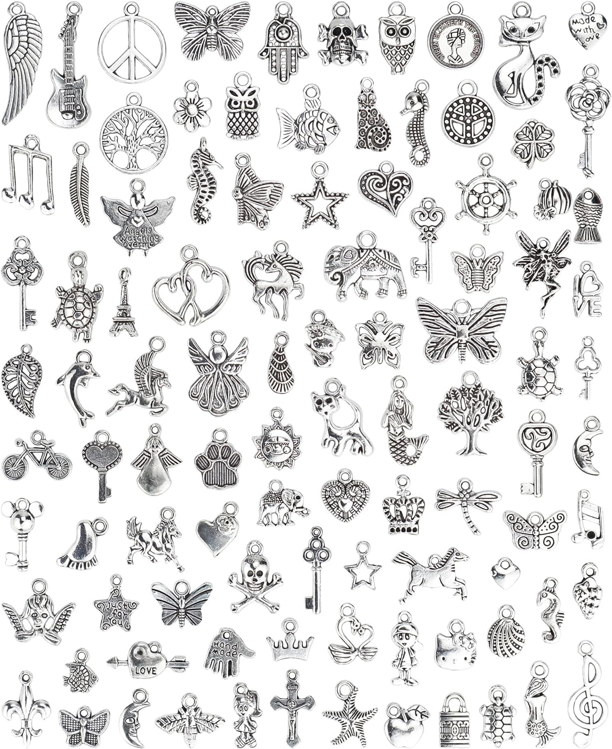 JIALEEY Wholesale Bulk Lots Jewelry Making Silver Charms Mixed Smooth Tibetan Silver Metal Charms Pendants DIY for Necklace Bracelet Jewelry Making and Crafting, 100 PCS JIALEEY Wholesale Bulk Lots Jewelry Making Silver Charms Mixed Smooth Tibetan Silver Metal Charms Pendants DIY for Necklace Bracelet Jewelry Making and Crafting, 100 PCS