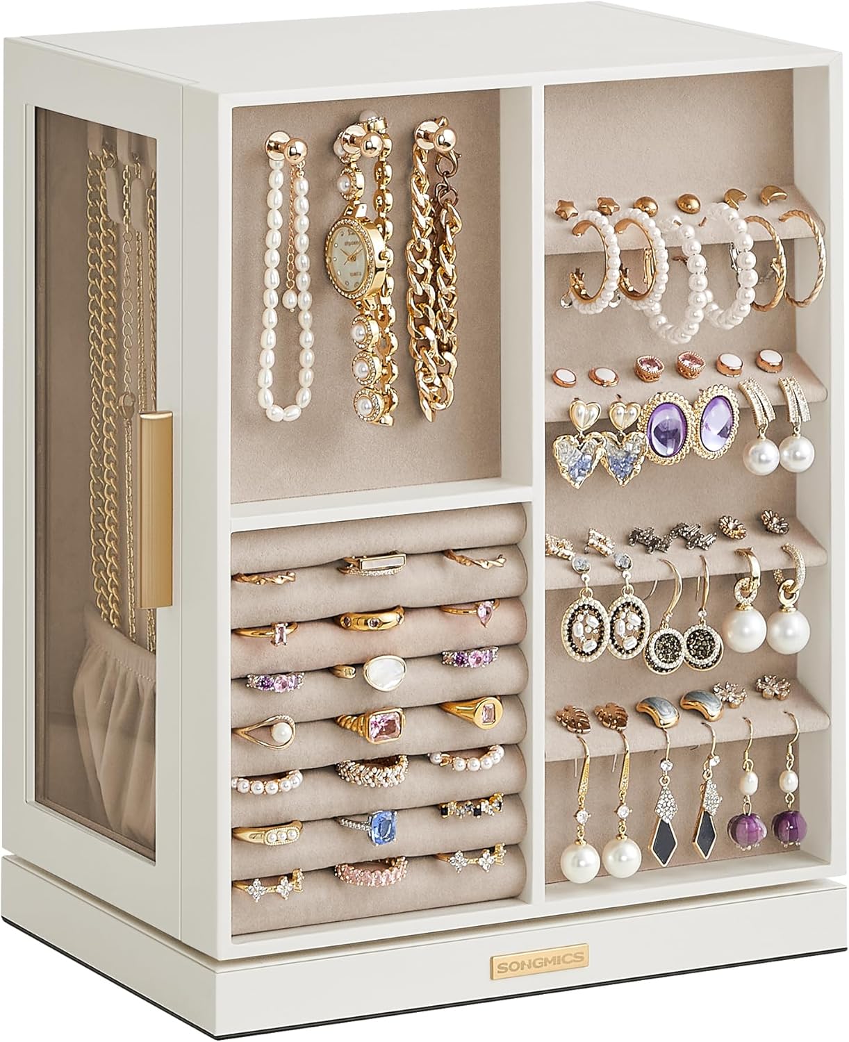SONGMICS Jewelry Box 360° Rotating, Jewelry Storage Case with 5 Drawers, Jewelry Organizer, Glass Window, Spacious, Vertical Jewelry Storage, Open Design, Great Gift, Cloud White UJBC170W01 SONGMICS Jewelry Box 360° Rotating, Jewelry Storage Case with 5 Drawers, Jewelry Organizer, Glass Window, Spacious, Vertical Jewelry Storage, Open Design, Great Gift, Cloud White UJBC170W01