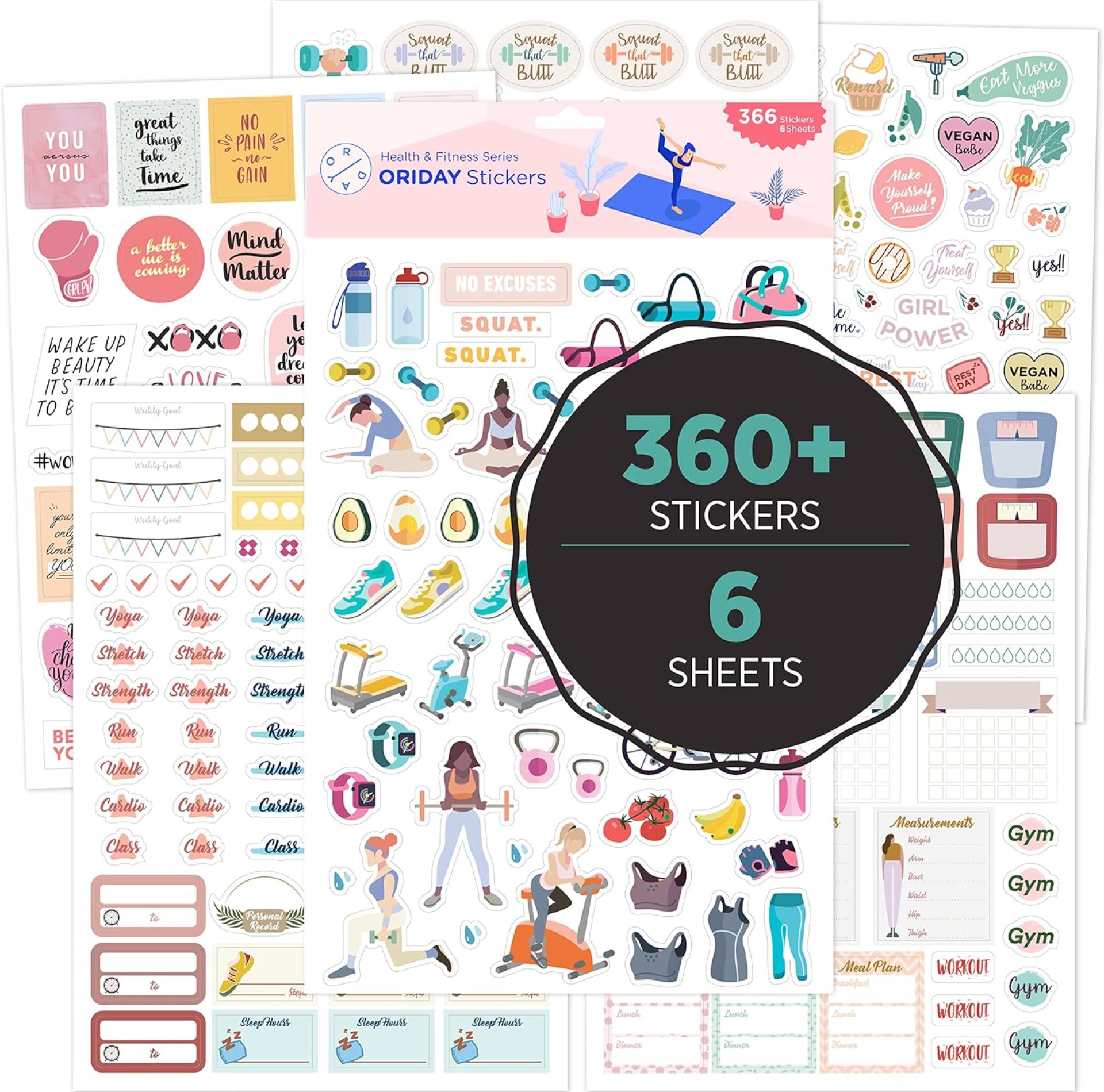 Oriday Health & Wellness, Workout – Set of 366 Stickers, 6 Sheets for Fitness Stickers – Mom, Student, Habit Tracker, for Monthly, Weekly & Daily Planner, Calendar or Journal – Sticker Book for Women Oriday Health & Wellness, Workout – Set of 366 Stickers, 6 Sheets for Fitness Stickers – Mom, Student, Habit Tracker, for Monthly, Weekly & Daily Planner, Calendar or Journal – Sticker Book for Women