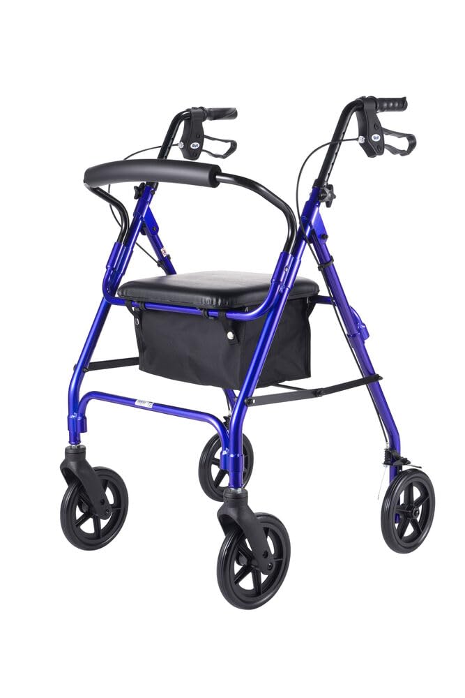 Lightweight Aluminum Rollator, Adjustable Rolling Walker with Seat for Elderly, 364 lb. Weight Capacity, Disabled, & Limited Mobility Patients, Walking Stabilizer with Four Wheels Lightweight Aluminum Rollator, Adjustable Rolling Walker with Seat for Elderly, 364 lb. Weight Capacity, Disabled, & Limited Mobility Patients, Walking Stabilizer with Four Wheels
