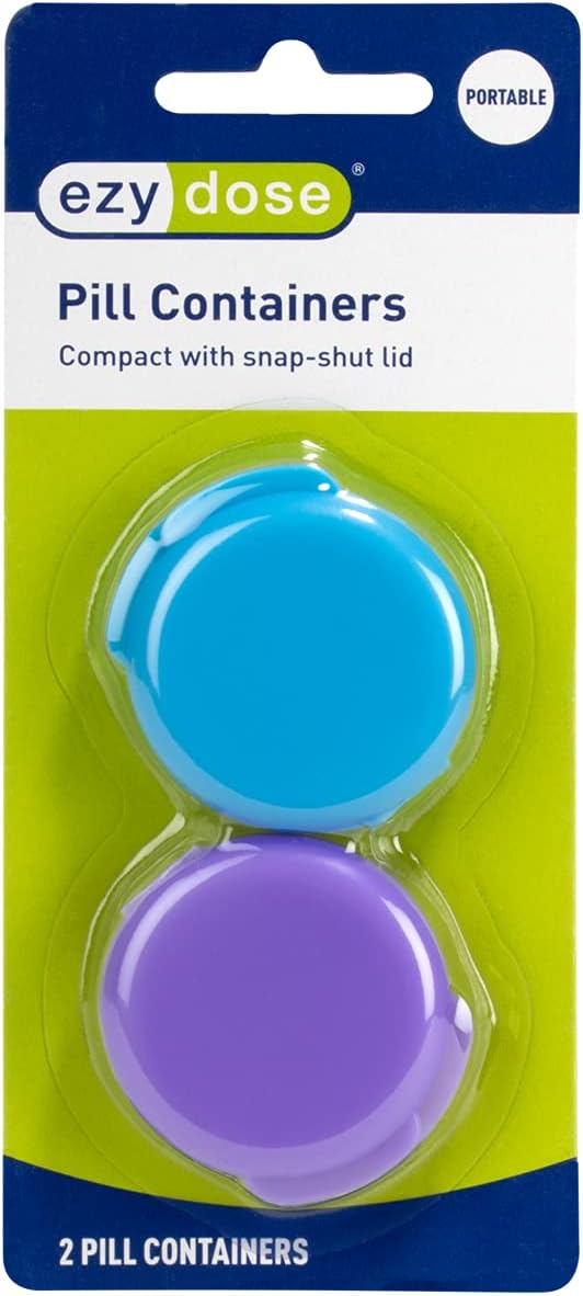EZY DOSE Daily Round, Portable On-The-Go Pocket Pharmacy, Pill Box, Organizer and Vitamin Containers, Snap Shut Lids, Perfect For Traveling, Colors May Vary, 2 Pack, BPA Free EZY DOSE Daily Round, Portable On-The-Go Pocket Pharmacy, Pill Box, Organizer and Vitamin Containers, Snap Shut Lids, Perfect For Traveling, Colors May Vary, 2 Pack, BPA Free