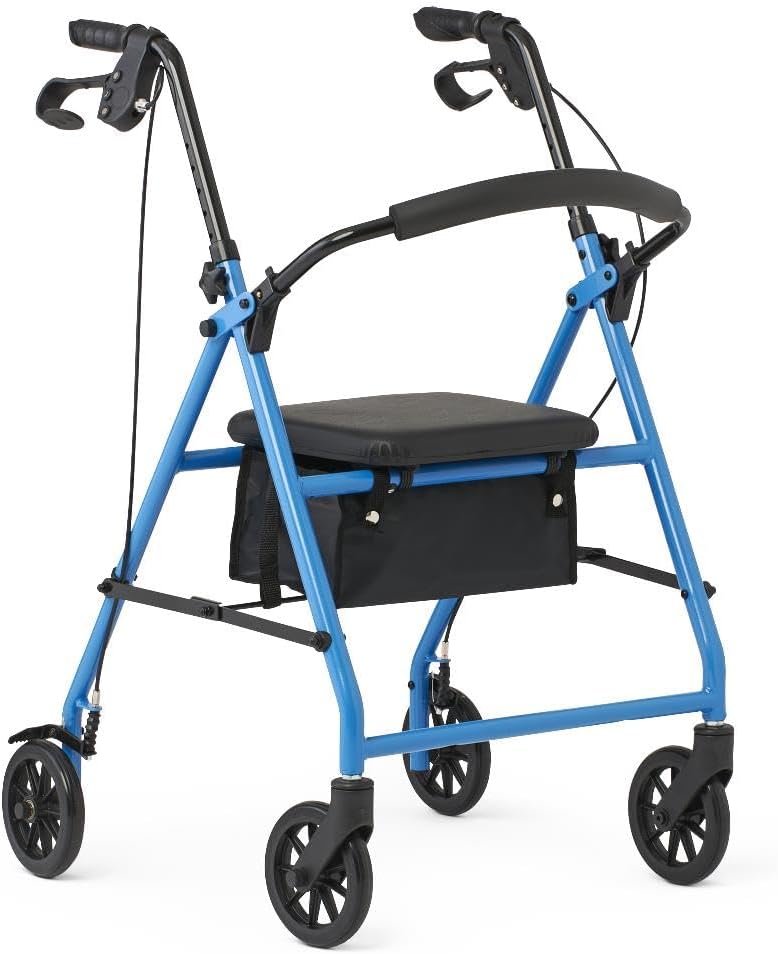 Lightweight Folding Steel Rollator Walker with Seat FSA/HSA Eligible – 6” Wheels, Locking Hand Brakes, Adjustable Handles (31″-35″), 300 lb Capacity, Padded Seat – Light Blue Mobility Aid for Seniors Lightweight Folding Steel Rollator Walker with Seat FSA/HSA Eligible – 6” Wheels, Locking Hand Brakes, Adjustable Handles (31″-35″), 300 lb Capacity, Padded Seat – Light Blue Mobility Aid for Seniors