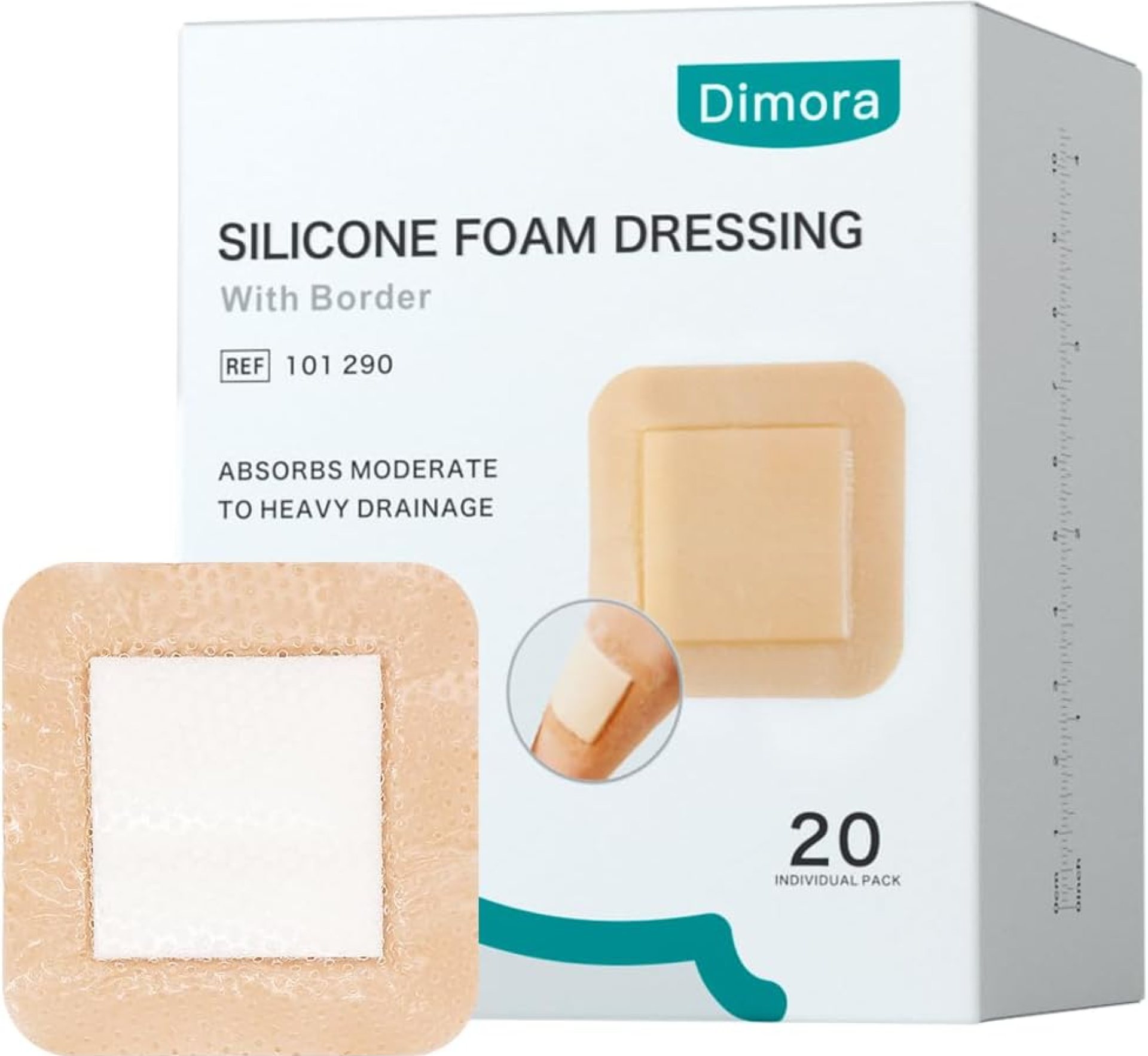 Dimora Silicone Foam Dressing 3×3 inch with Border 20 Pack, Wound Bandage, Gentle Adhesive Waterproof Pads for Sensitive Skin Wound Care 7.5×7.5 cm Dimora Silicone Foam Dressing 3×3 inch with Border 20 Pack, Wound Bandage, Gentle Adhesive Waterproof Pads for Sensitive Skin Wound Care 7.5×7.5 cm
