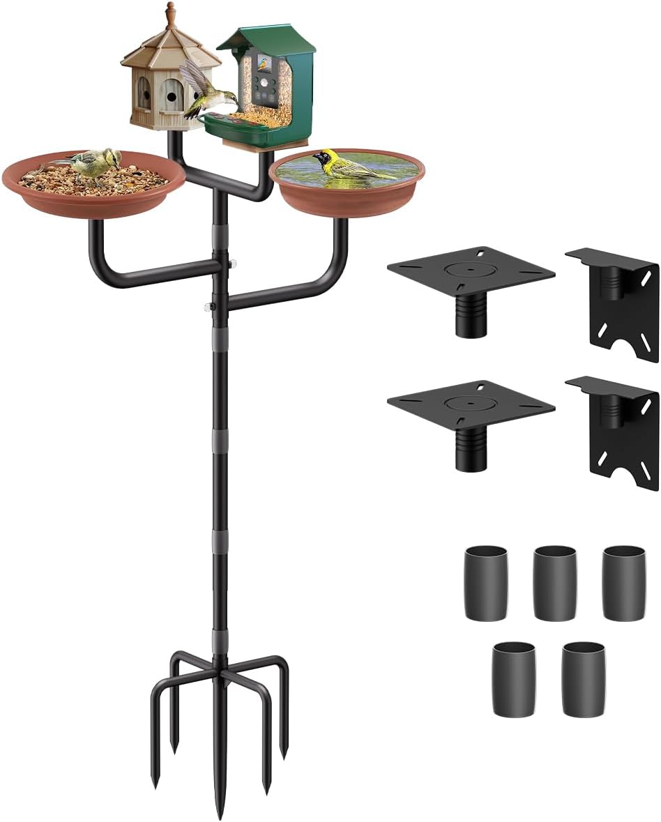 90inch Upgrade Bird House Pole with 4 Holders for Outdoor Bird Feeder Bath, Heavy Duty Adjustable Birdhouse Stand with 4 Plates & 5 Prong Base for Garden, Yard(NO Birdhouse & Birdbath) 90inch Upgrade Bird House Pole with 4 Holders for Outdoor Bird Feeder Bath, Heavy Duty Adjustable Birdhouse Stand with 4 Plates & 5 Prong Base for Garden, Yard(NO Birdhouse & Birdbath)