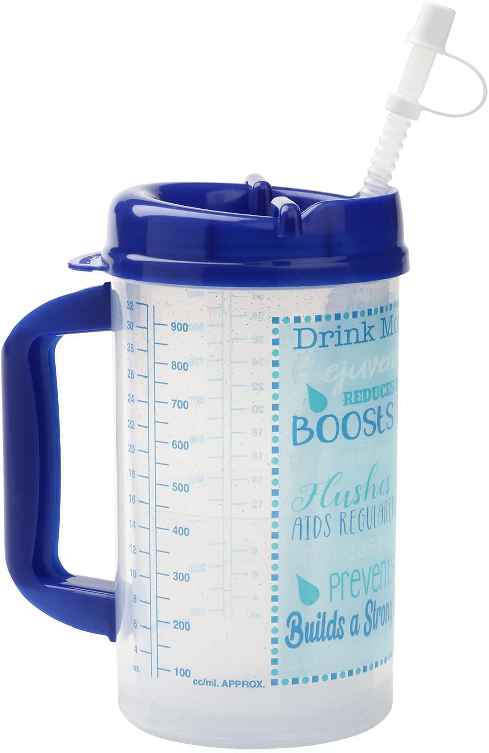 Hospital Cup with Lid and Straw with Measurement Lines for Tracking, 32 oz Water Mug with Handle, Hospital Water Bottle, Bedside Pitcher Jug, Insulated Mug, Blue Lid Hospital Cup with Lid and Straw with Measurement Lines for Tracking, 32 oz Water Mug with Handle, Hospital Water Bottle, Bedside Pitcher Jug, Insulated Mug, Blue Lid