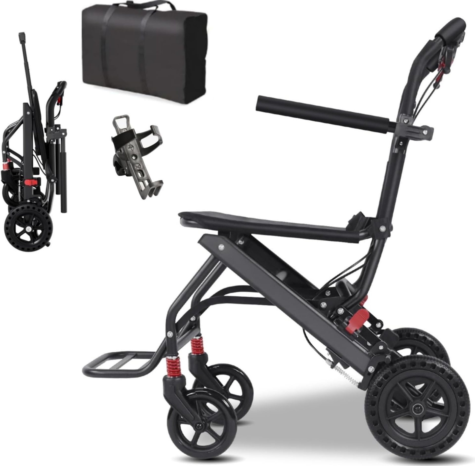 Lightweight Transport Portable Folding Wheelchair, Ultra-Light Wheelchair (Only 14lbs) with Telescopic Handle & Travel Bag & Cupholder for Adults Seniors Kids,Support 220lbs Lightweight Transport Portable Folding Wheelchair, Ultra-Light Wheelchair (Only 14lbs) with Telescopic Handle & Travel Bag & Cupholder for Adults Seniors Kids,Support 220lbs