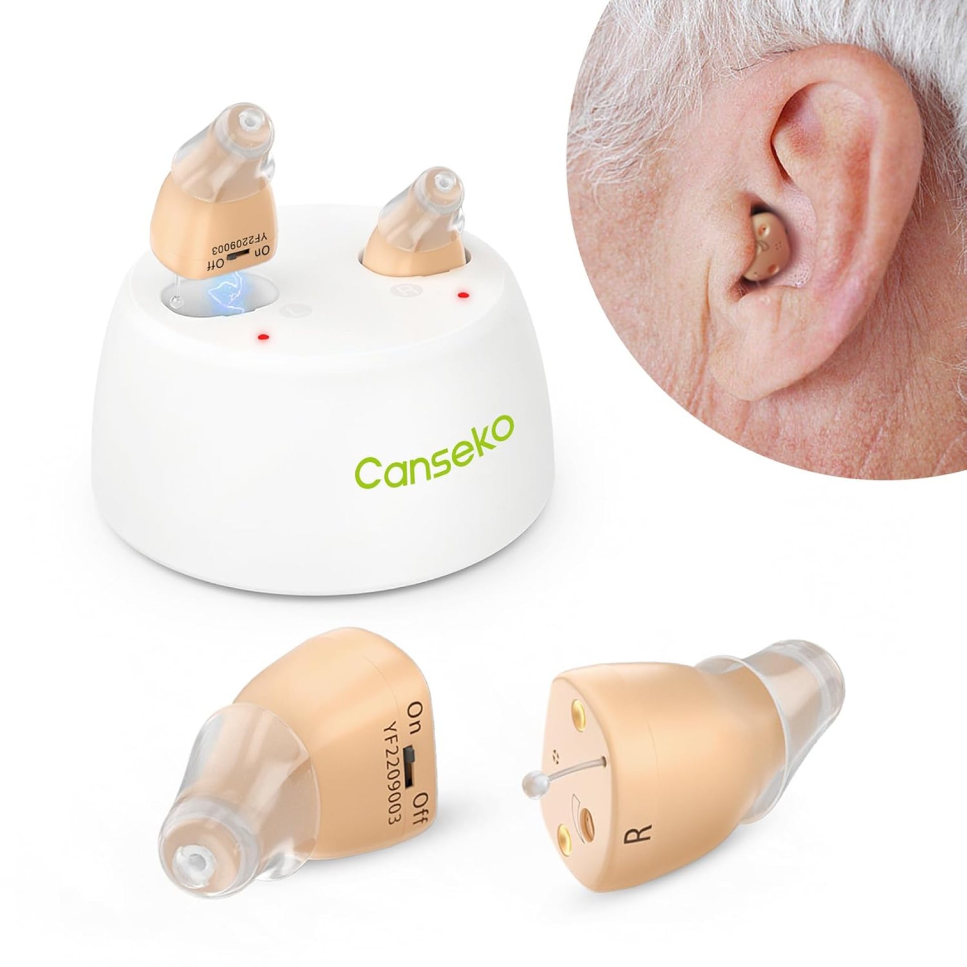 Hearing Aids, CANSEKO OTC Hearing Aids for Adults Seniors Rechargeable with Noise Cancelling, Invisible Hearing Aid, Rechargeable Hearing Amplifier, 1 Pair Beige Hearing Aids, CANSEKO OTC Hearing Aids for Adults Seniors Rechargeable with Noise Cancelling, Invisible Hearing Aid, Rechargeable Hearing Amplifier, 1 Pair Beige