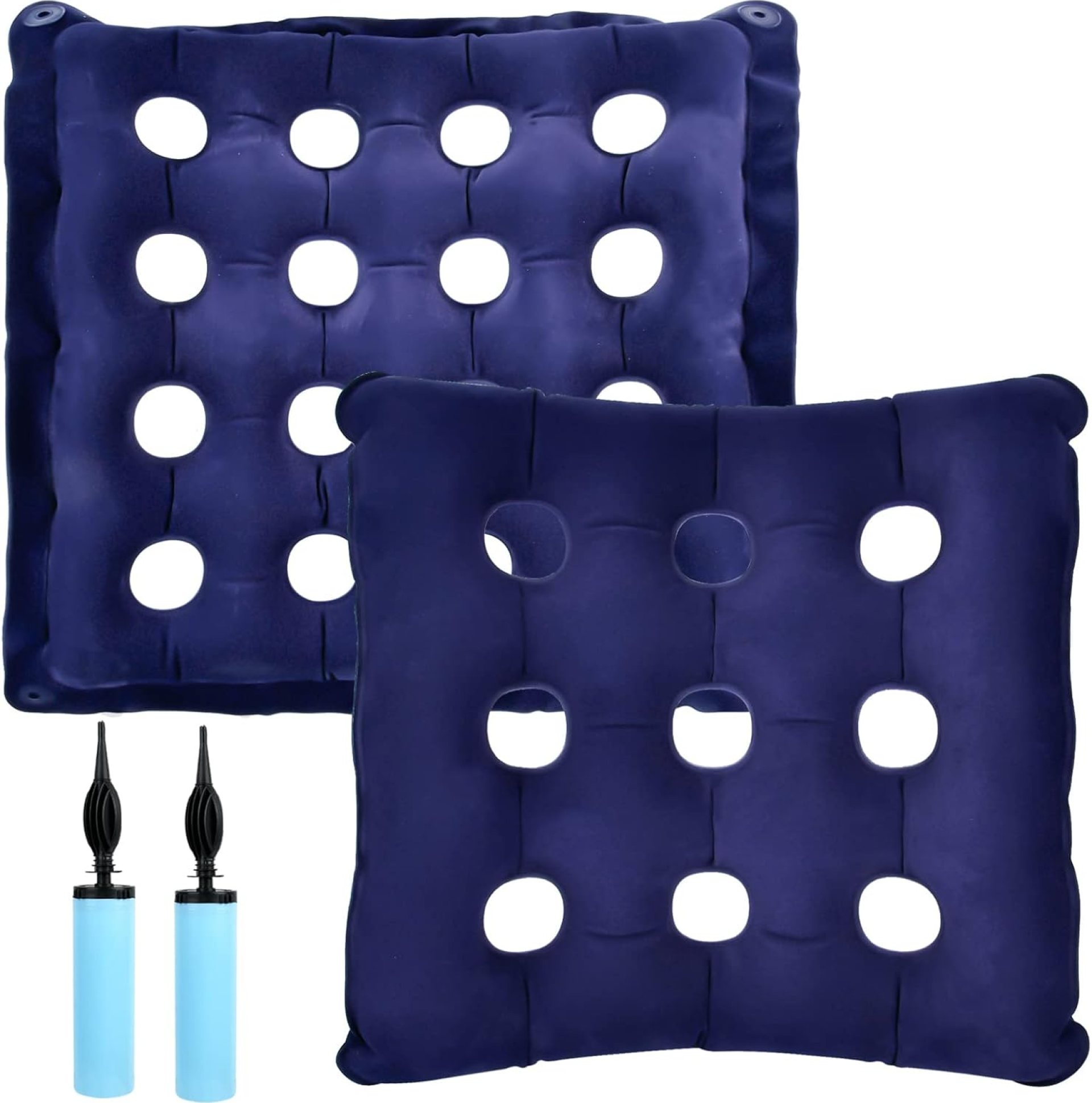 2 Pack Inflatable Seat Cushion & Back Cushion Set, 16 & 9 Porous Design with Hand Pump for Pressure Relief, Portable Comfort Waffle Cushion for Wheelchair, Office Chair, Car Seat and Travel 2 Pack Inflatable Seat Cushion & Back Cushion Set, 16 & 9 Porous Design with Hand Pump for Pressure Relief, Portable Comfort Waffle Cushion for Wheelchair, Office Chair, Car Seat and Travel