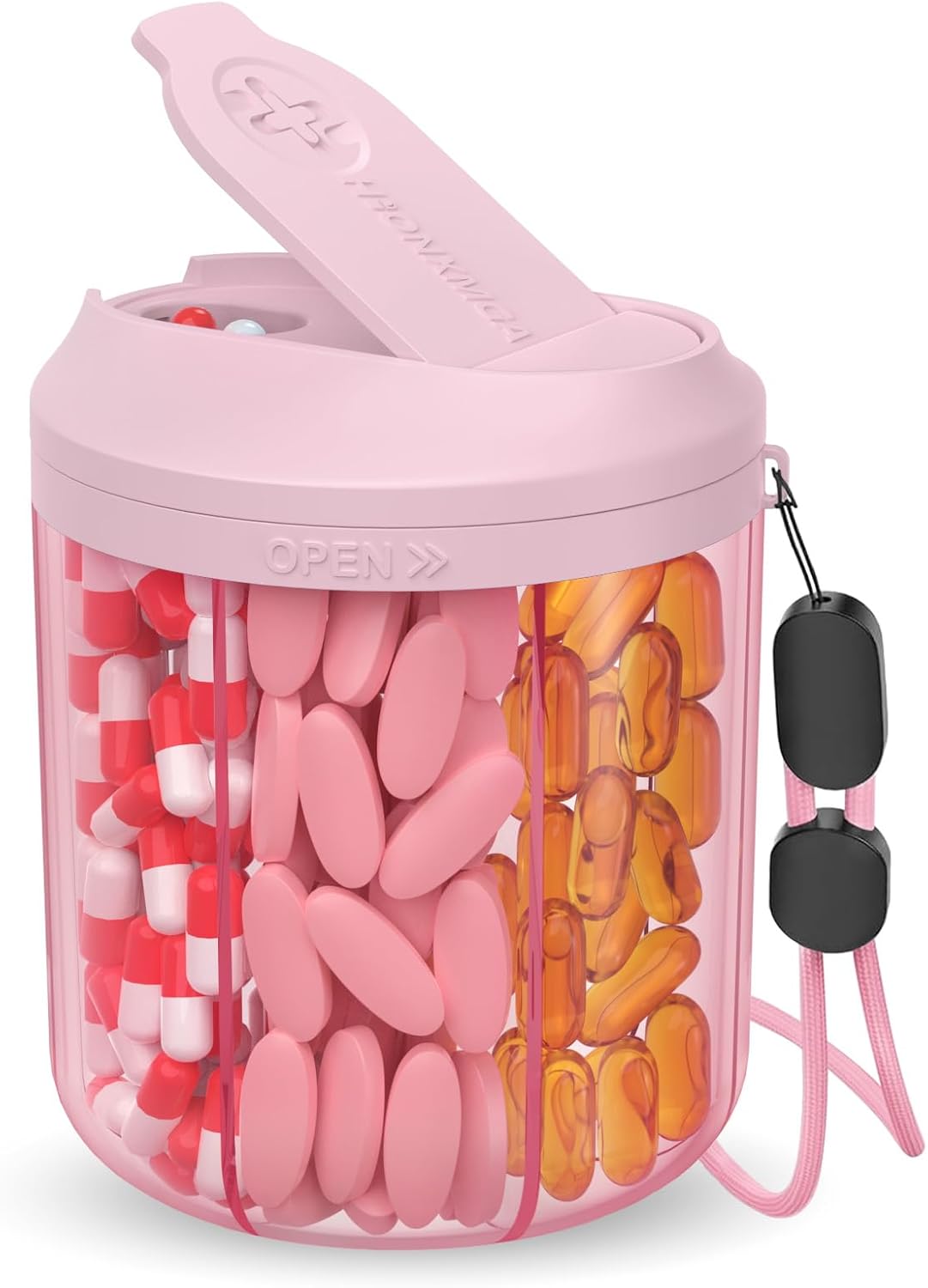 Pill Dispenser with 7 Large Compartments, Pill Bottle Organizer for Travel, Supplement Organizer with Anti-Mixing Design, Pink Pill Dispenser with 7 Large Compartments, Pill Bottle Organizer for Travel, Supplement Organizer with Anti-Mixing Design, Pink