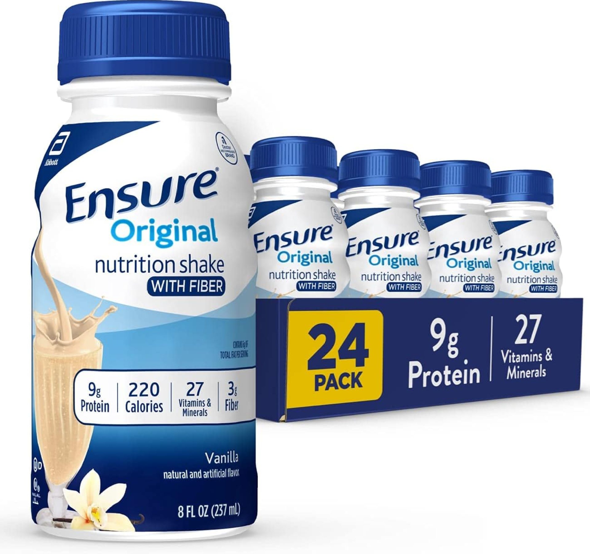 Ensure Original Vanilla Nutrition Shake with Fiber| Meal Replacement Shake | Ready To Drink | 9g Protein, 27 Vitamins and Minerals | 8 fl oz – 24 Pack Ensure Original Vanilla Nutrition Shake with Fiber| Meal Replacement Shake | Ready To Drink | 9g Protein, 27 Vitamins and Minerals | 8 fl oz – 24 Pack
