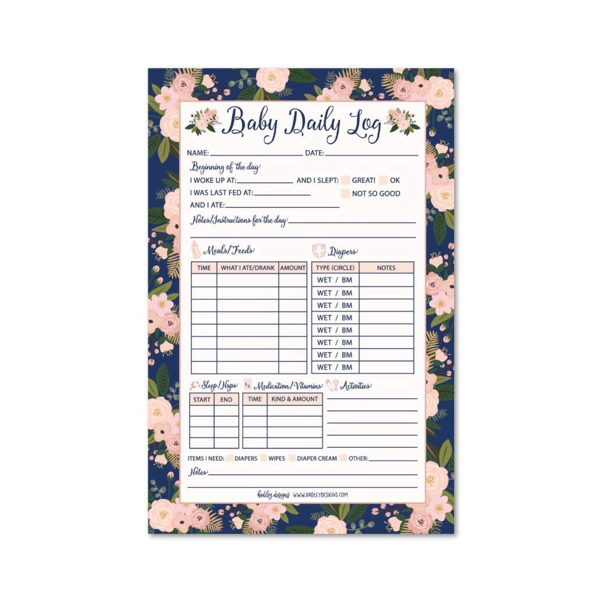 Hadley Designs – Nanny Newborn Baby or Toddler Log Tracker Journal Book, Daily Schedule Feeding Food Sleep Naps Activity Diaper Change Monitor Notes For Babies – 50 Sheet Pad Hadley Designs – Nanny Newborn Baby or Toddler Log Tracker Journal Book, Daily Schedule Feeding Food Sleep Naps Activity Diaper Change Monitor Notes For Babies – 50 Sheet Pad