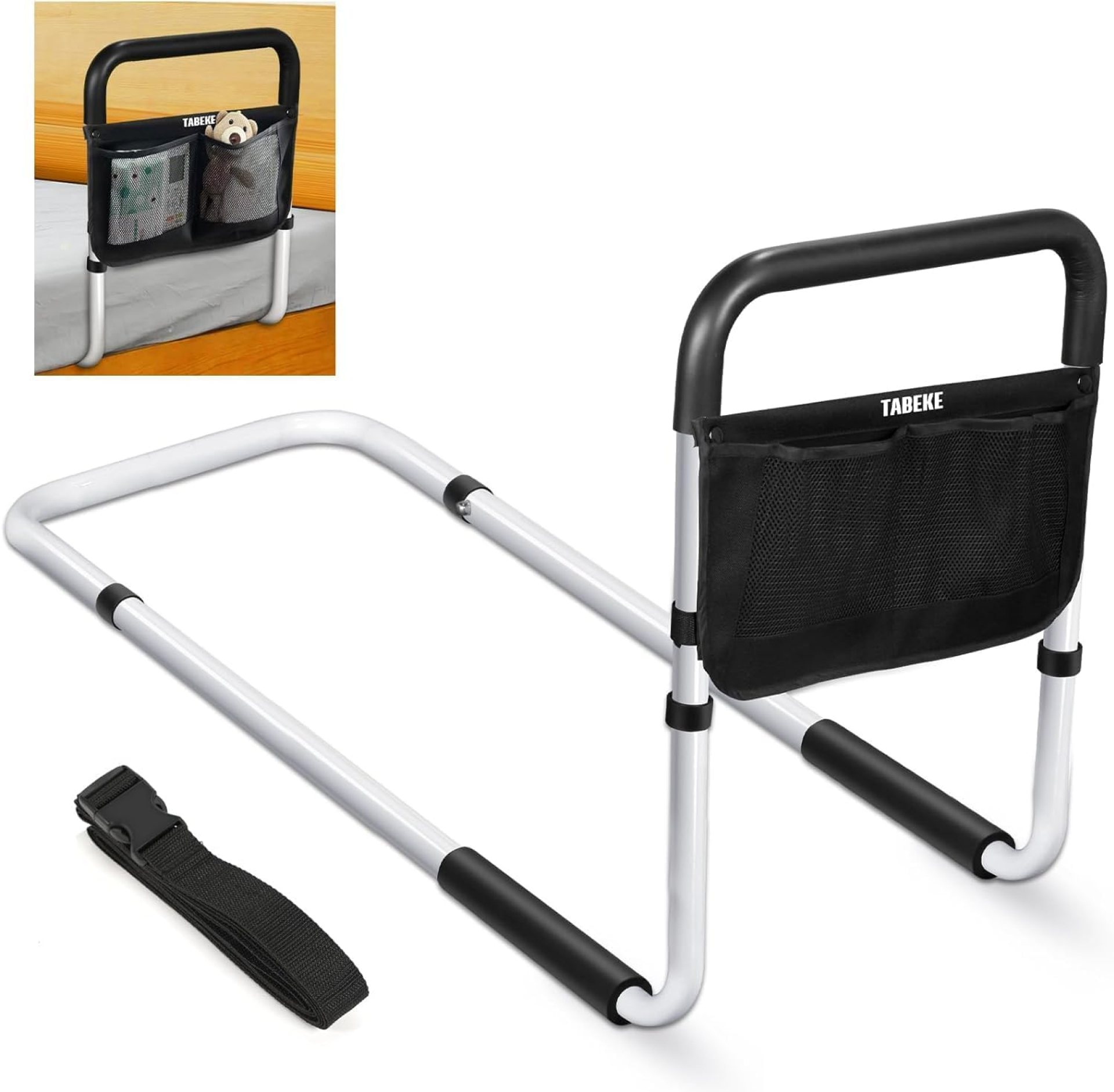 TABEKE Bed Rails for Elderly Adults Safety, Adjustable Senior Bed Assist Rail with Non-Slip Handle and Double Side Storage Pocket Fits King, Queen, Full, Twin Bed TABEKE Bed Rails for Elderly Adults Safety, Adjustable Senior Bed Assist Rail with Non-Slip Handle and Double Side Storage Pocket Fits King, Queen, Full, Twin Bed