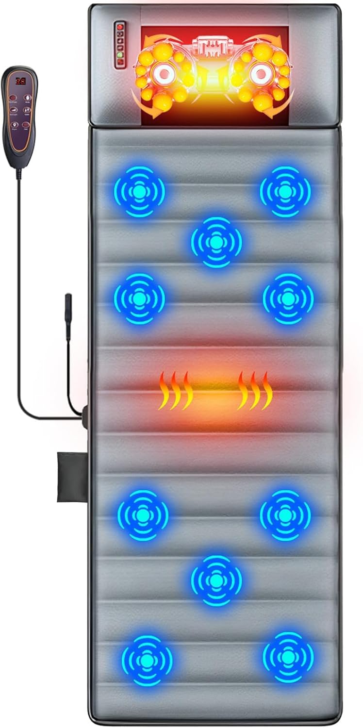 Full Body Massage Mat with Heat & Movable Shiatsu Neck Back Massager Pillow, Upgraded Massage Mattress Pad with 10 Vibration Motors, 2 Heating Pads & 9 Massage Modes, for Neck Back Leg Pain Relief Full Body Massage Mat with Heat & Movable Shiatsu Neck Back Massager Pillow, Upgraded Massage Mattress Pad with 10 Vibration Motors, 2 Heating Pads & 9 Massage Modes, for Neck Back Leg Pain Relief