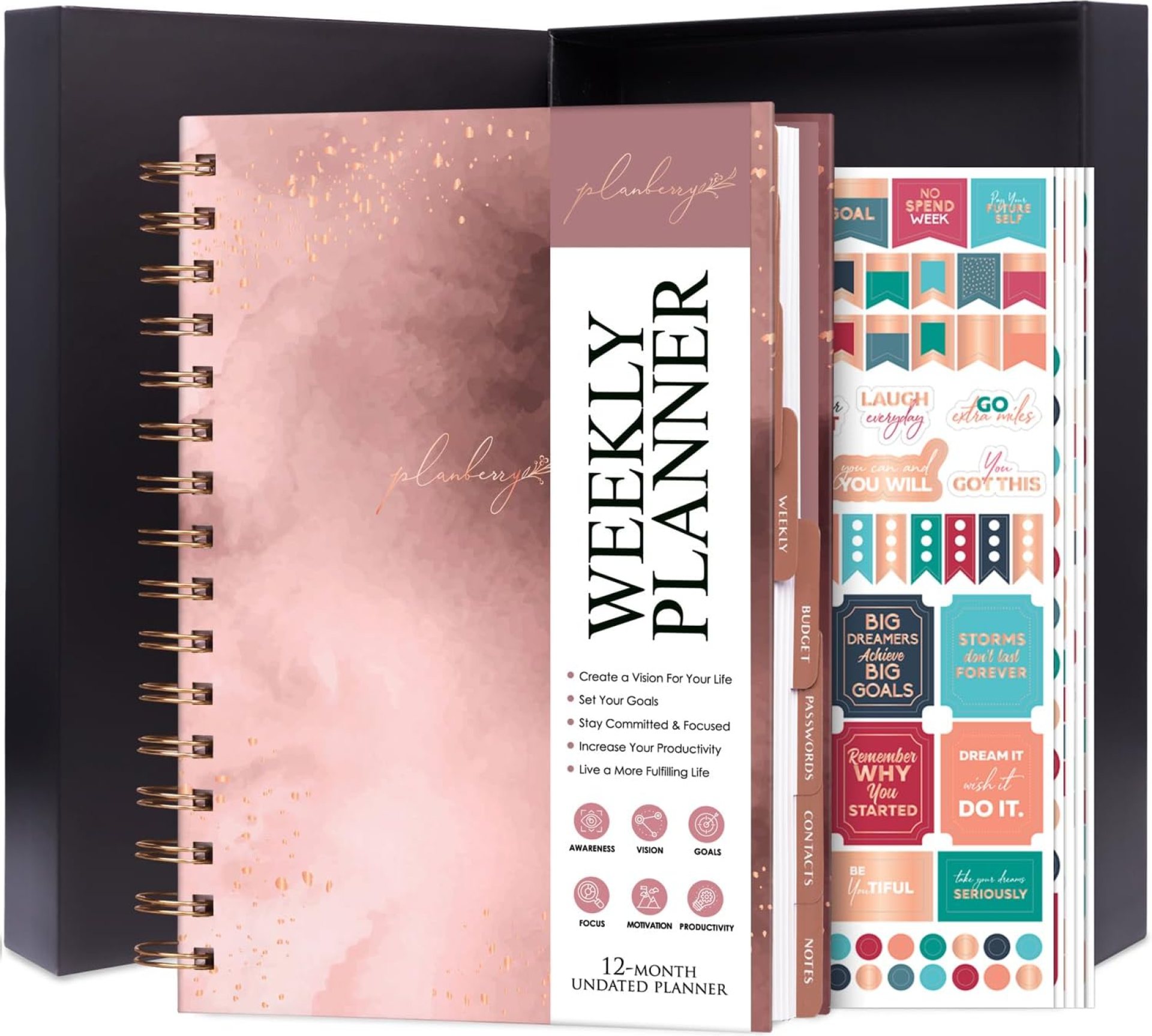 PLANBERRY Weekly Planner Premium – Undated Life Organizer & Budget Planner – Time Management, Goal Setting, To-Do List, Work-Life Balance & Habit Tracker – 6.9″ x 8.5″ (Rose Gold) PLANBERRY Weekly Planner Premium – Undated Life Organizer & Budget Planner – Time Management, Goal Setting, To-Do List, Work-Life Balance & Habit Tracker – 6.9″ x 8.5″ (Rose Gold)
