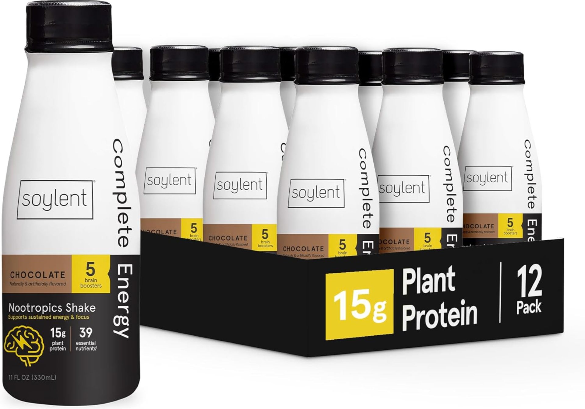 Soylent Complete Energy, 15g complete protein, 15 brain boosting nutrients, 100mg caffiene + l-theanine, 15% vitamins and minerals, 11 Oz (12 Pack) Soylent Complete Energy, 15g complete protein, 15 brain boosting nutrients, 100mg caffiene + l-theanine, 15% vitamins and minerals, 11 Oz (12 Pack)