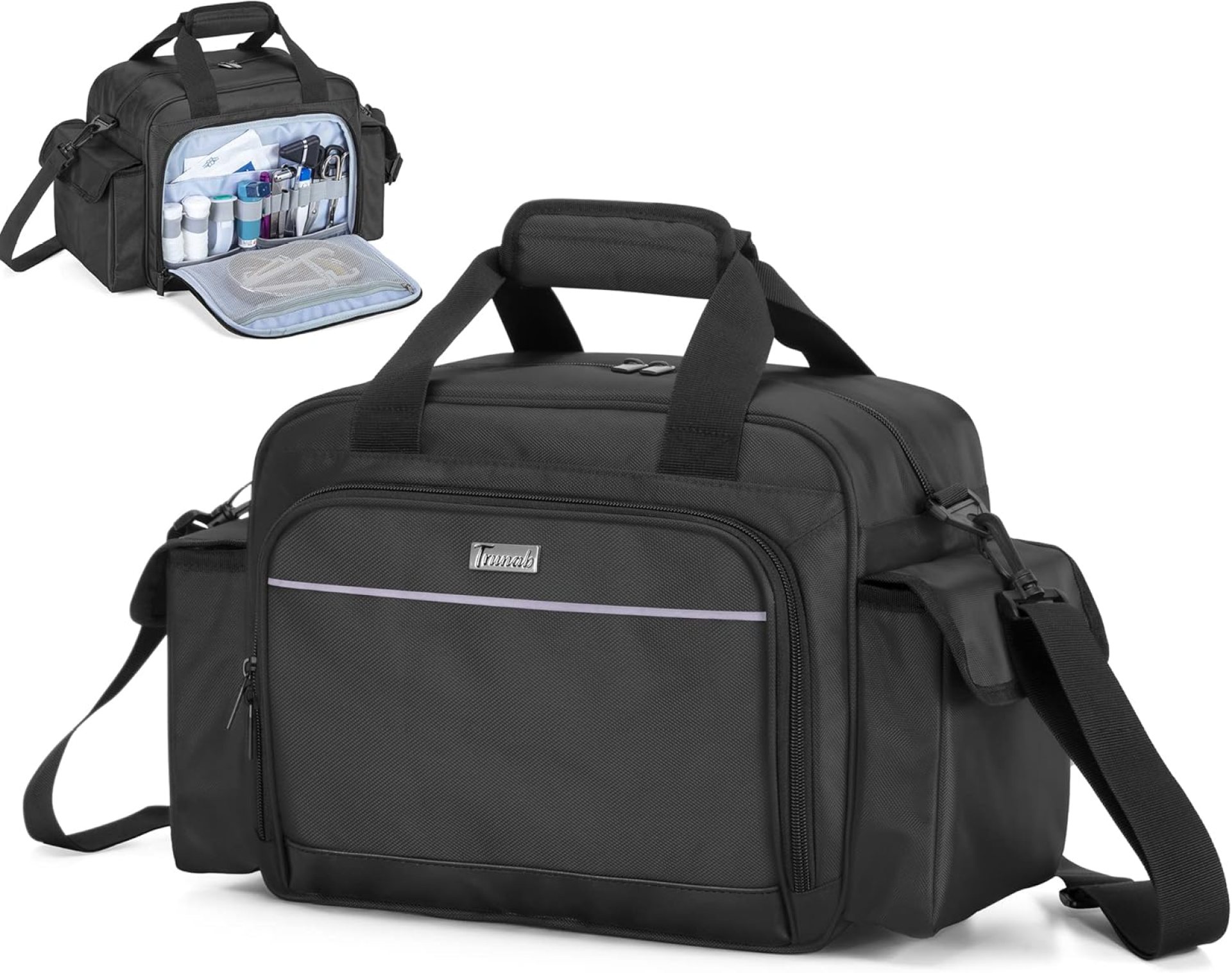 Trunab Home Health Nurse Bag Empty, Portable Medical Supplies Shoulder Bag for Hospice, Home Visit, Hospital Interns, Black, Bag Only Trunab Home Health Nurse Bag Empty, Portable Medical Supplies Shoulder Bag for Hospice, Home Visit, Hospital Interns, Black, Bag Only