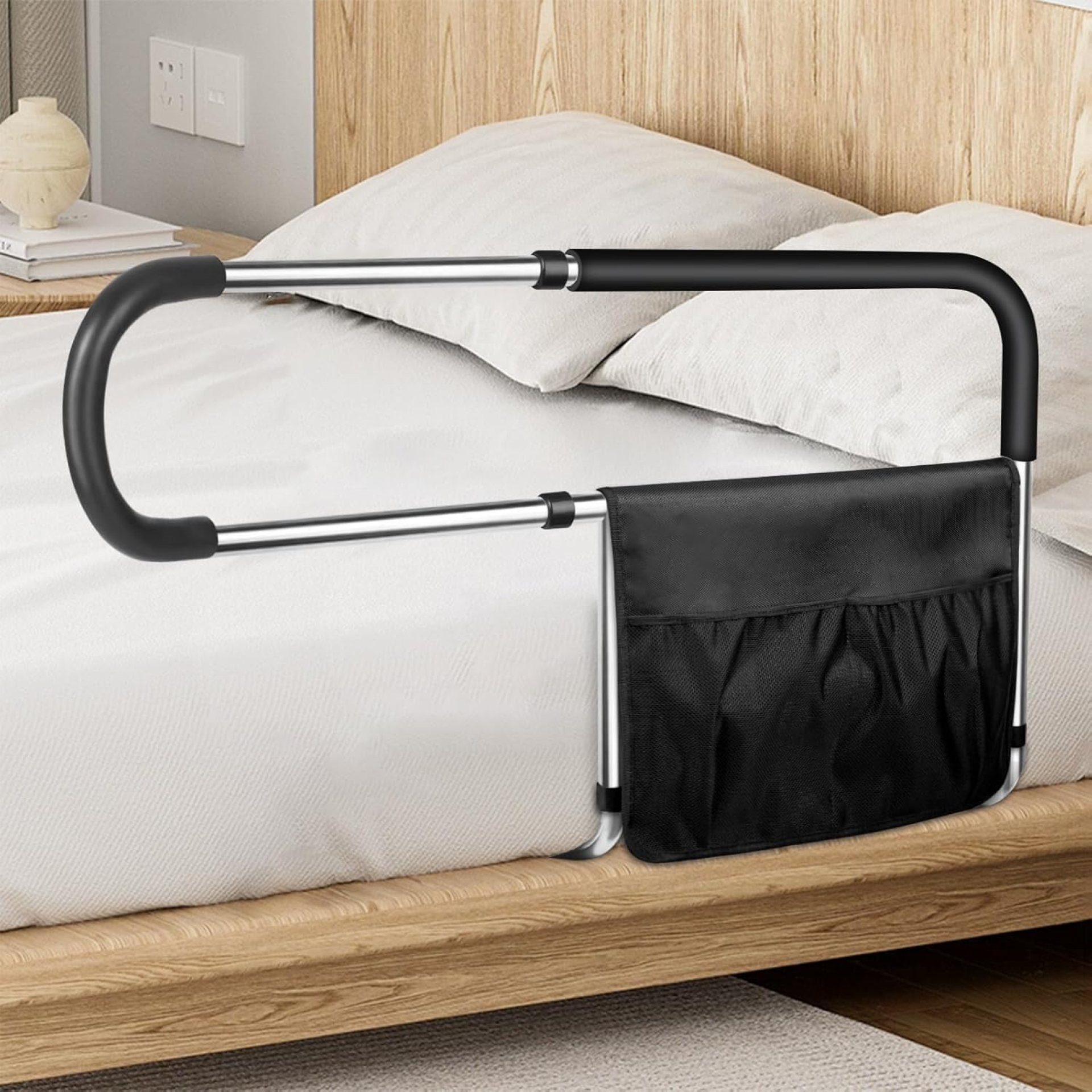 Bed Rails for Elderly Adults Safety, Stainless Steel Bed Assist Rail with Adjustable Side Railings for Seniors Bedside Fall Prevent Grab Bar with Storage Pocket,Fits King Queen Full Twin Bed Bed Rails for Elderly Adults Safety, Stainless Steel Bed Assist Rail with Adjustable Side Railings for Seniors Bedside Fall Prevent Grab Bar with Storage Pocket,Fits King Queen Full Twin Bed