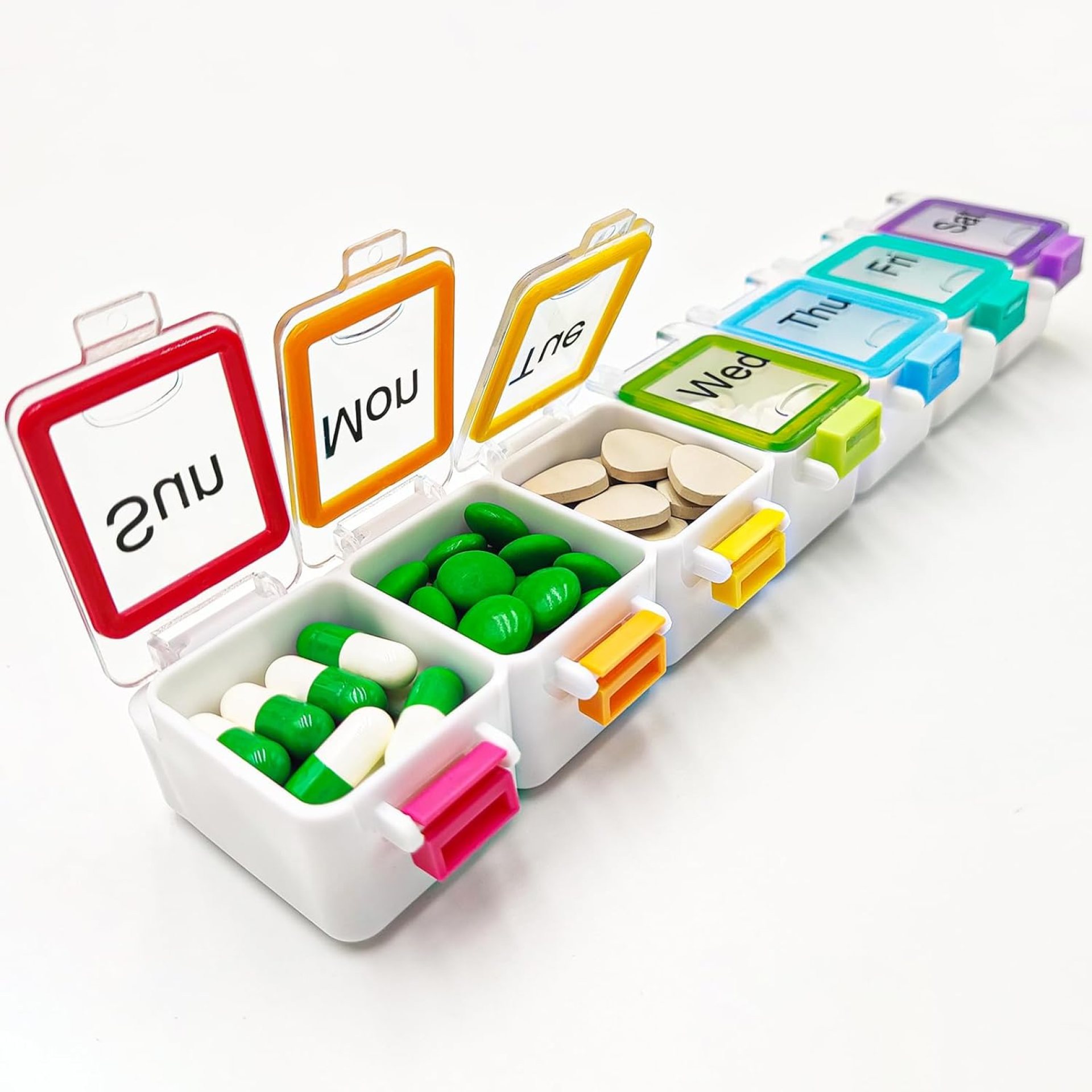 Weekly Pill Organizer, BPA-Free Portable Medication Box, Pill Box 7 Day with Large Compartments for Vitamins & Supplements, Travel Pill Case for Seniors & Adults, Leak-Proof (Multicolor) Weekly Pill Organizer, BPA-Free Portable Medication Box, Pill Box 7 Day with Large Compartments for Vitamins & Supplements, Travel Pill Case for Seniors & Adults, Leak-Proof (Multicolor)