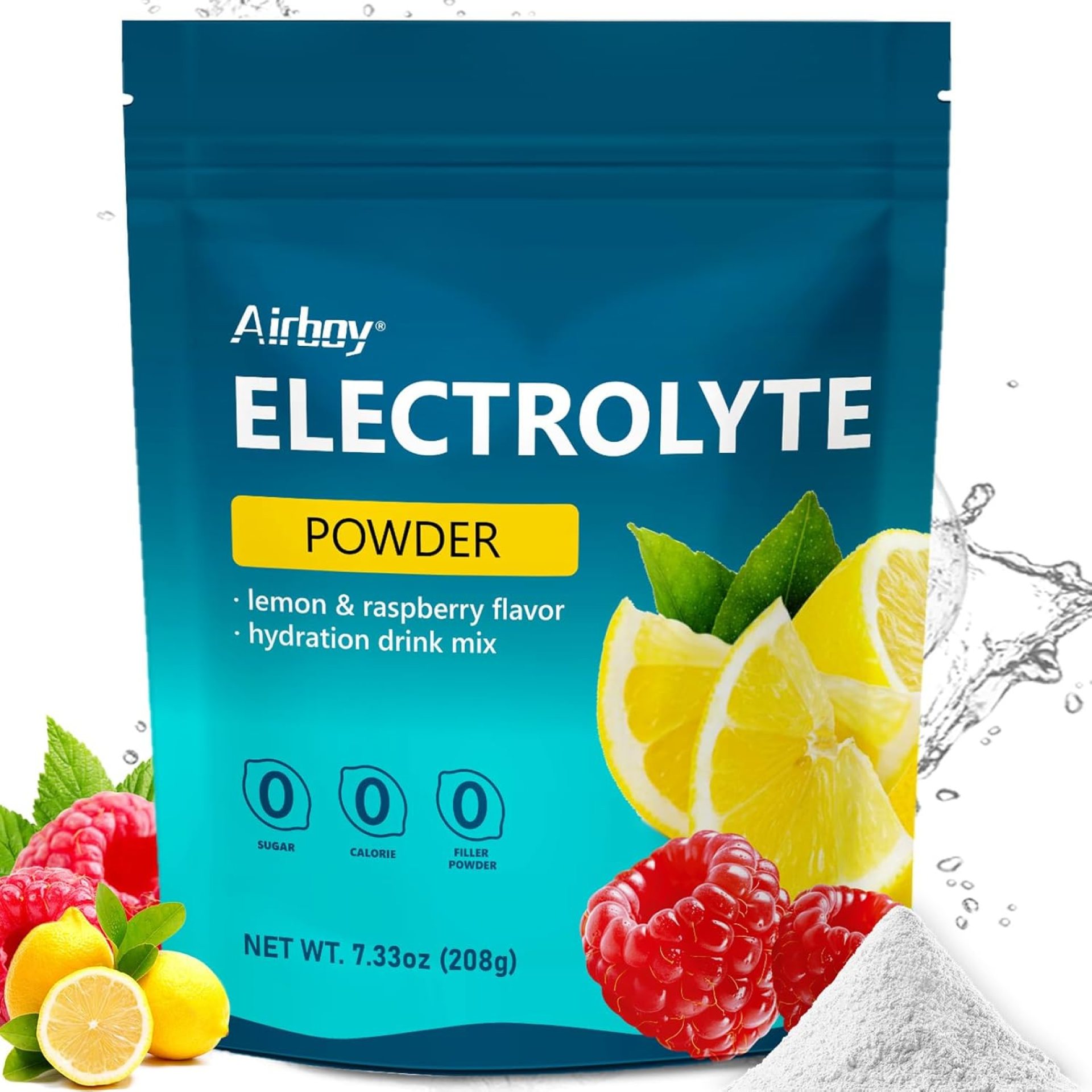 Airboy Electrolytes Powder No Sugar, Keto Electrolyte Mix, 1000 mg of Potassium, Low Sodium, Lemon Raspberry Flavor Hydration Drink Supplement for Dehydration Relief and Rehydration, 32Servings Airboy Electrolytes Powder No Sugar, Keto Electrolyte Mix, 1000 mg of Potassium, Low Sodium, Lemon Raspberry Flavor Hydration Drink Supplement for Dehydration Relief and Rehydration, 32Servings