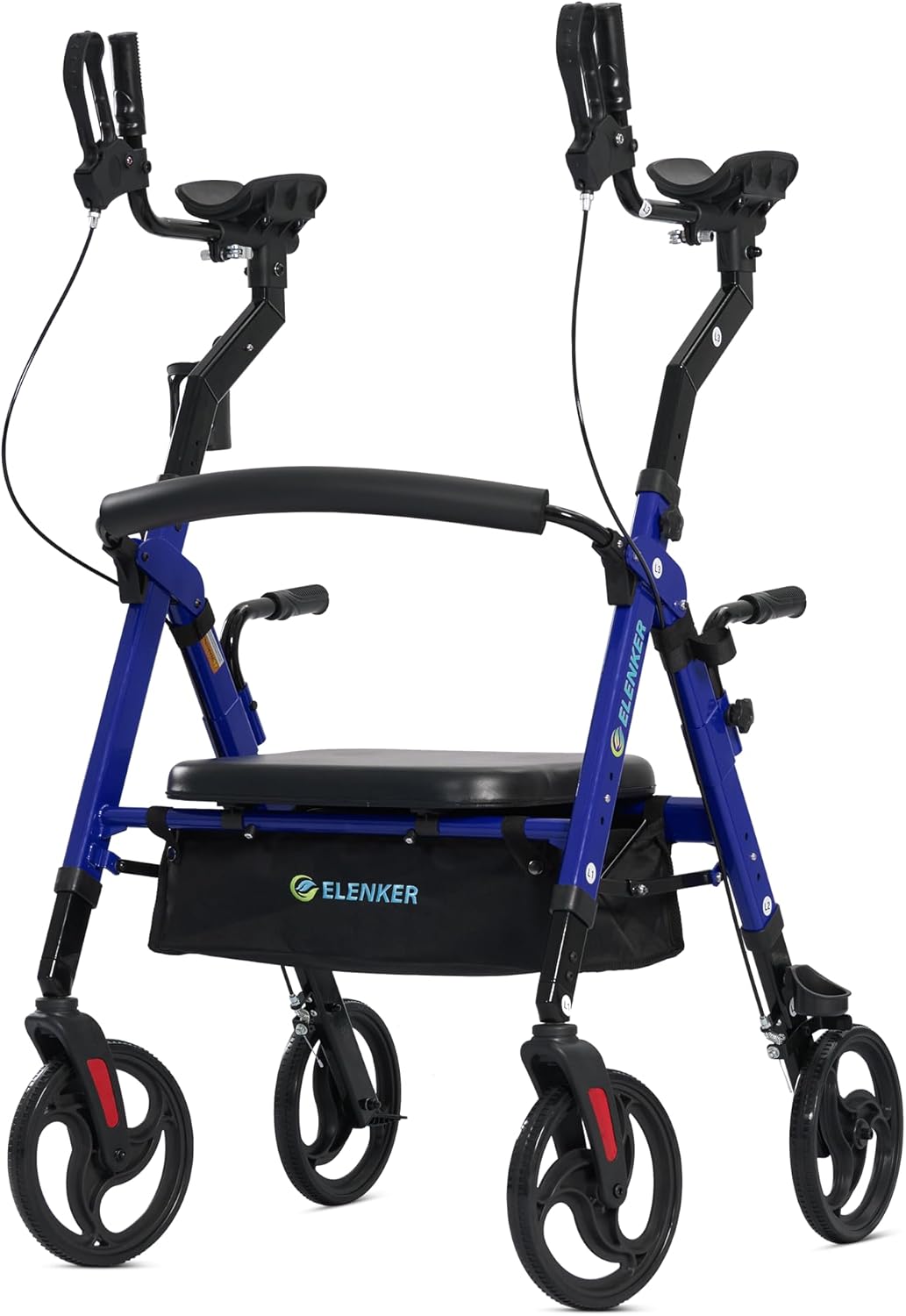 ELENKER Heavy Duty Upright Walker with Extra Wide Padded Seat and Backrest, Aluminum Bariatric Stand Up Rolling Walker, 10” Wheels, Fully Adjustment Frame, Support up to 500 lbs for Seniors, Blue ELENKER Heavy Duty Upright Walker with Extra Wide Padded Seat and Backrest, Aluminum Bariatric Stand Up Rolling Walker, 10” Wheels, Fully Adjustment Frame, Support up to 500 lbs for Seniors, Blue