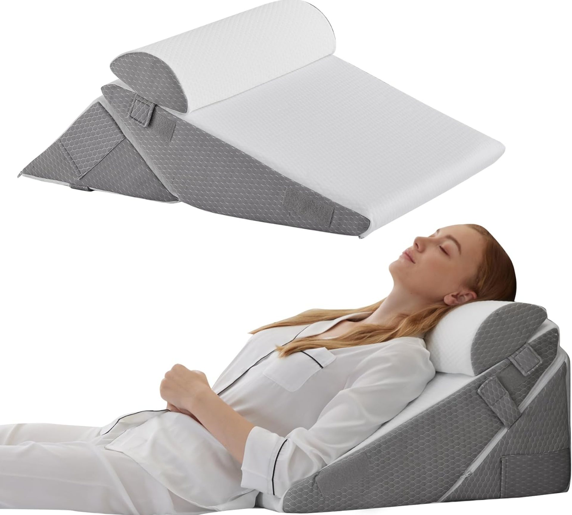 Wedge Pillow Headboard, 3PCS Orthopedic Bed Wedge Pillows Set for After Surgery, Adjustable Pillow Wedge for Acid Reflux&Back Pain Relief, Sleeping, Back Pillow for Bed Sitting Up, White/Grey Wedge Pillow Headboard, 3PCS Orthopedic Bed Wedge Pillows Set for After Surgery, Adjustable Pillow Wedge for Acid Reflux&Back Pain Relief, Sleeping, Back Pillow for Bed Sitting Up, White/Grey