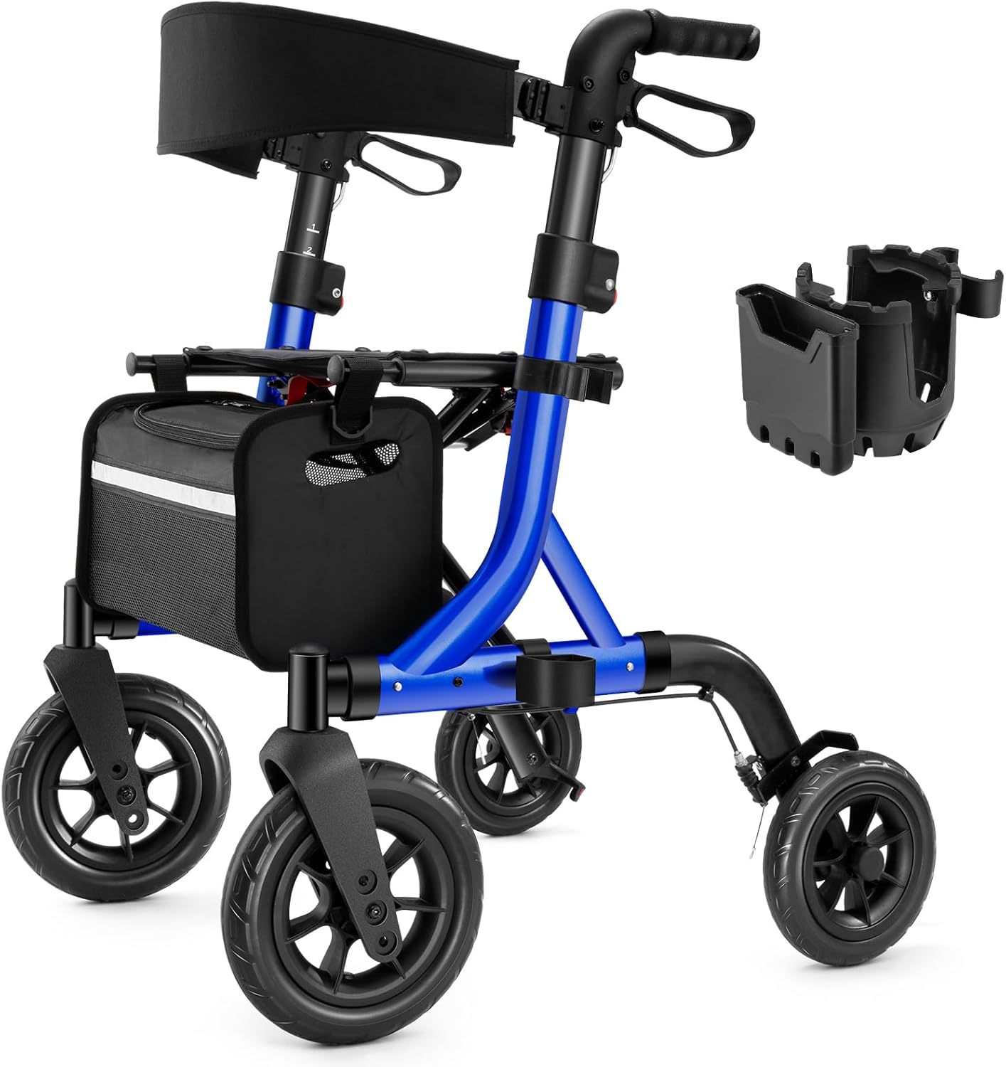 Walkers for Seniors, Rollator Walker with Seat, 10″ Rubber Wheels All Terrain Rollator Walker with Backrest, Aluminum Walkers Built-in Cable, Foldable and Adjustable Height for Seniors, Blue Walkers for Seniors, Rollator Walker with Seat, 10″ Rubber Wheels All Terrain Rollator Walker with Backrest, Aluminum Walkers Built-in Cable, Foldable and Adjustable Height for Seniors, Blue