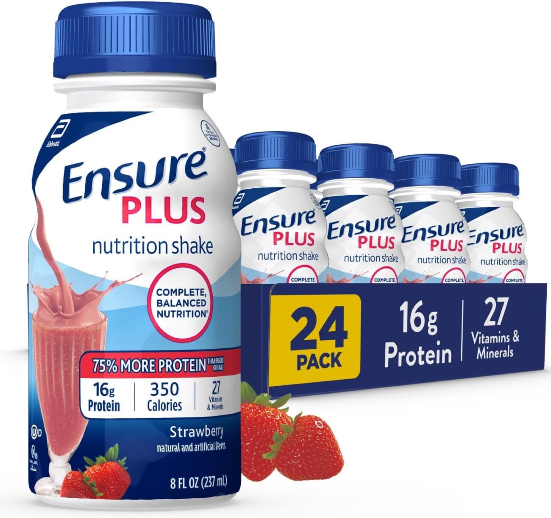Ensure Plus Strawberry Nutrition Shake With Fiber | Meal Replacement Shake | Ready To Drink | 16g Protein and 27 Vitamins and Minerals | 8 fl oz – 24 Pack Ensure Plus Strawberry Nutrition Shake With Fiber | Meal Replacement Shake | Ready To Drink | 16g Protein and 27 Vitamins and Minerals | 8 fl oz – 24 Pack
