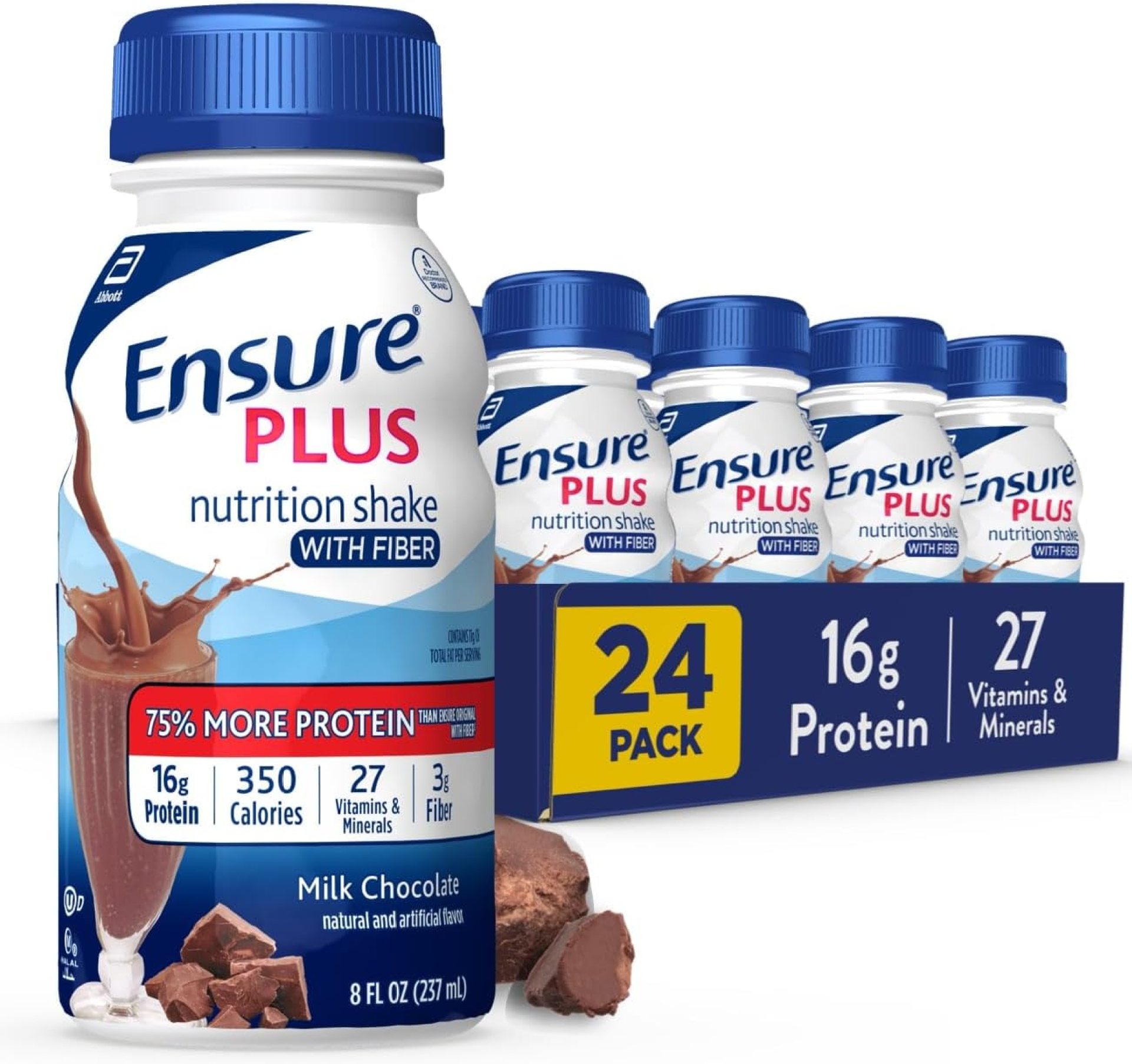 Ensure Plus Milk Chocolate Nutrition Shake With Fiber | Meal Replacement Shake | Ready To Drink | 16g Protein and 27 Vitamins and Minerals | 8 fl oz – 24 Pack Ensure Plus Milk Chocolate Nutrition Shake With Fiber | Meal Replacement Shake | Ready To Drink | 16g Protein and 27 Vitamins and Minerals | 8 fl oz – 24 Pack