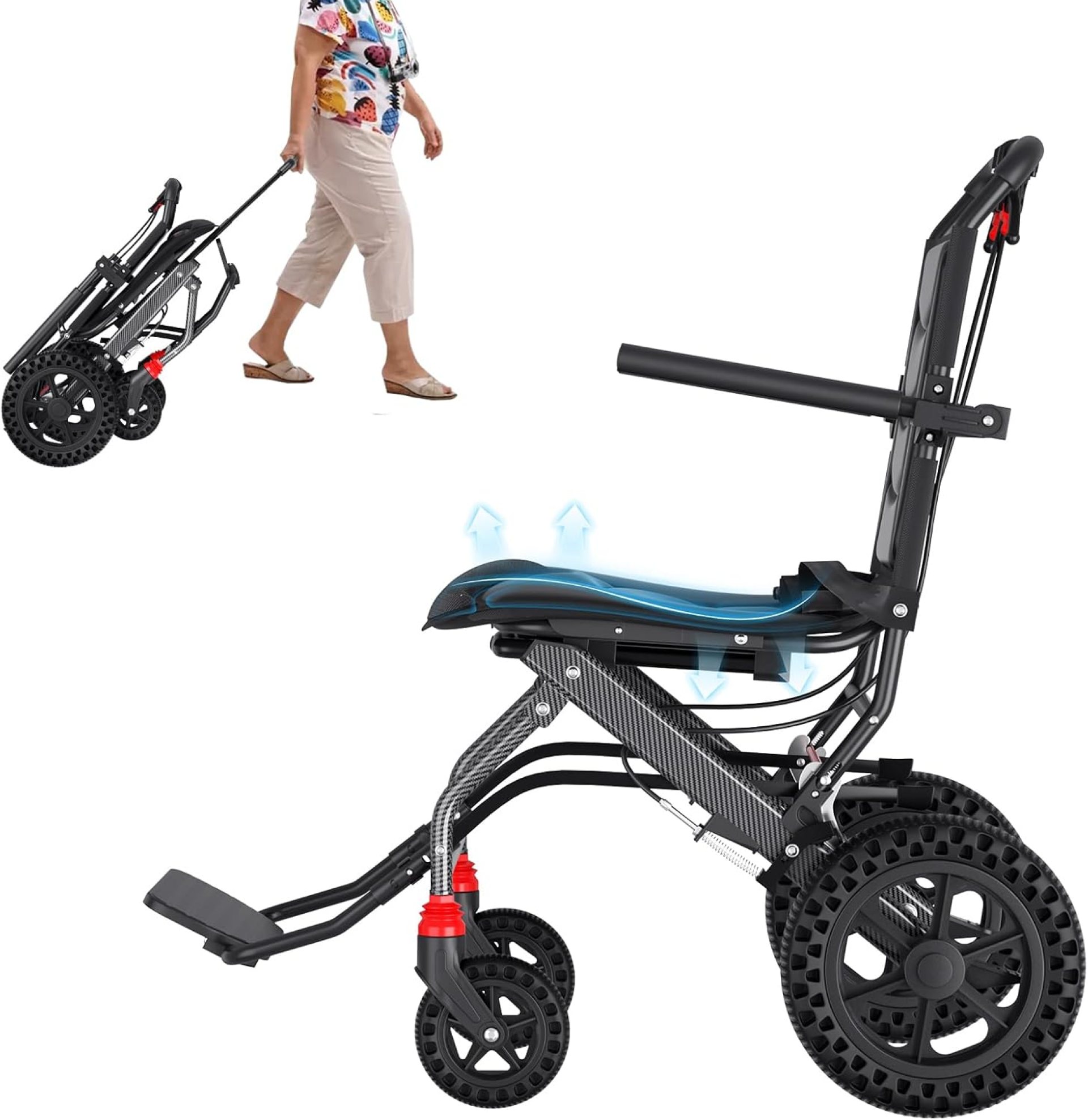 (18″ Wide Seat) Lightweight Ergonomic Transport Wheelchair for Seniors and Adults, Portable Foldable Transit Travel Wheelchairs All Terrain (18″ Wide Seat) Lightweight Ergonomic Transport Wheelchair for Seniors and Adults, Portable Foldable Transit Travel Wheelchairs All Terrain