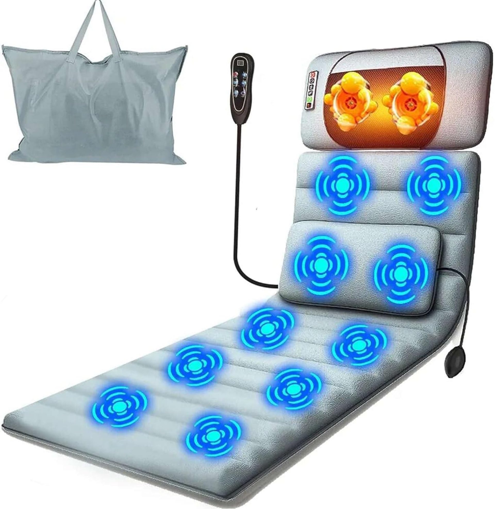 Full Body Massage Mat with Heat & Movable Shiatsu Neck Back Massager Pillow, Upgraded Massage Pad with Lumbar Support, 10 Vibration Motors, 9 Massage Modes and 2 Heating Pads Full Body Massage Mat with Heat & Movable Shiatsu Neck Back Massager Pillow, Upgraded Massage Pad with Lumbar Support, 10 Vibration Motors, 9 Massage Modes and 2 Heating Pads