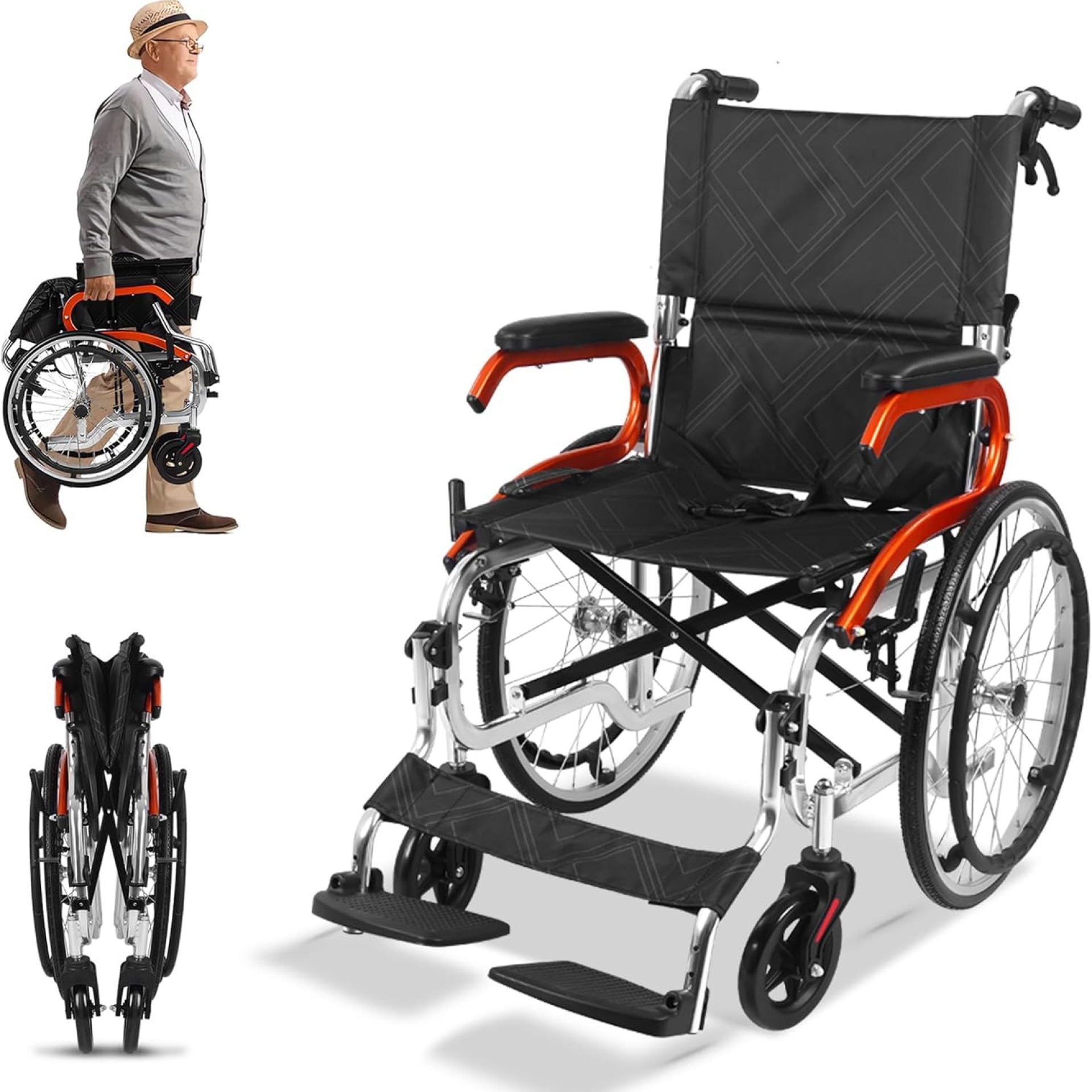 Lightweight Foldable Wheelchair,Transport Wheelchair with Handbrakes Self-Propelled for Seniors Adjustable Leg Rest & Footrest 220lbs Weight Capacity Lightweight Foldable Wheelchair,Transport Wheelchair with Handbrakes Self-Propelled for Seniors Adjustable Leg Rest & Footrest 220lbs Weight Capacity
