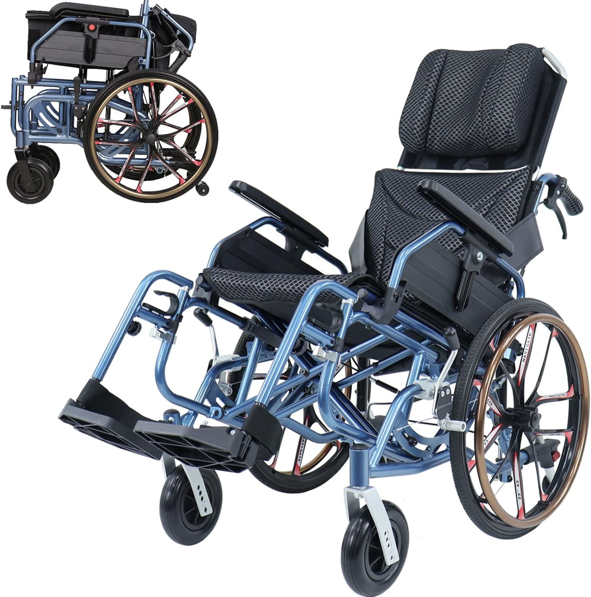 Folding Reclining Wheelchair 20″ Rear Wheels and Elevating Legrests and 18″ Seat Width 220 lbs Black Folding Reclining Wheelchair 20″ Rear Wheels and Elevating Legrests and 18″ Seat Width 220 lbs Black