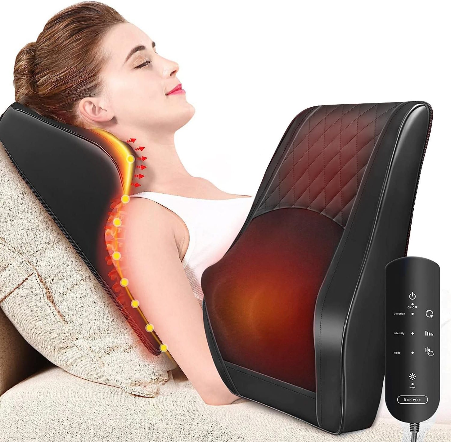 Boriwat Back Massager with Heat, 3D Kneading Massage Pillow for Back, Neck, Shoulder, Leg Pain Relief Deep Tissue, Gifts for Women Men Mom Dad, FSA HSA Eligible Boriwat Back Massager with Heat, 3D Kneading Massage Pillow for Back, Neck, Shoulder, Leg Pain Relief Deep Tissue, Gifts for Women Men Mom Dad, FSA HSA Eligible