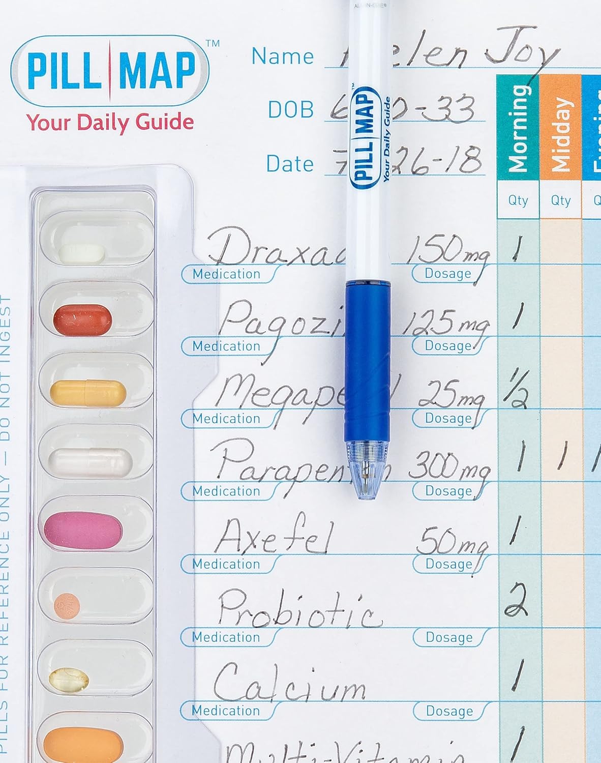 Visual Guide for Filling Medication, Supplements, and Vitamin Organizers, Management Tool for Replenishing Pill Boxes, Containers Visual Guide for Filling Medication, Supplements, and Vitamin Organizers, Management Tool for Replenishing Pill Boxes, Containers