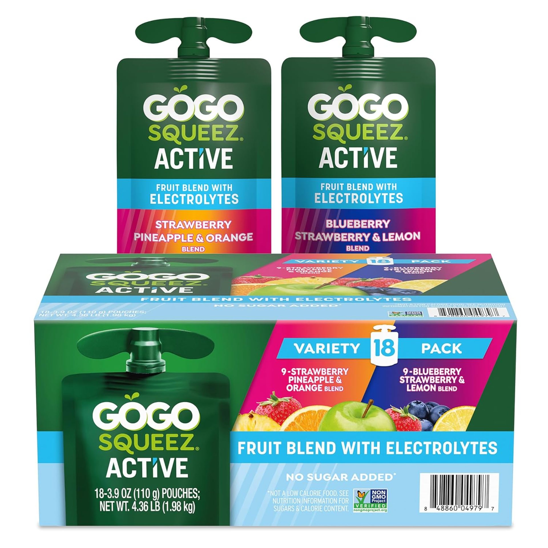 GoGo squeeZ Active Fruit Blend with Electrolytes | 18-Count Variety Pack | Blueberry Strawberry Lemon & Strawberry Pineapple Orange | Made with Real Fruit and Antioxidants Vitamin A, Vitamin E, & Vitamin C GoGo squeeZ Active Fruit Blend with Electrolytes | 18-Count Variety Pack | Blueberry Strawberry Lemon & Strawberry Pineapple Orange | Made with Real Fruit and Antioxidants Vitamin A, Vitamin E, & Vitamin C