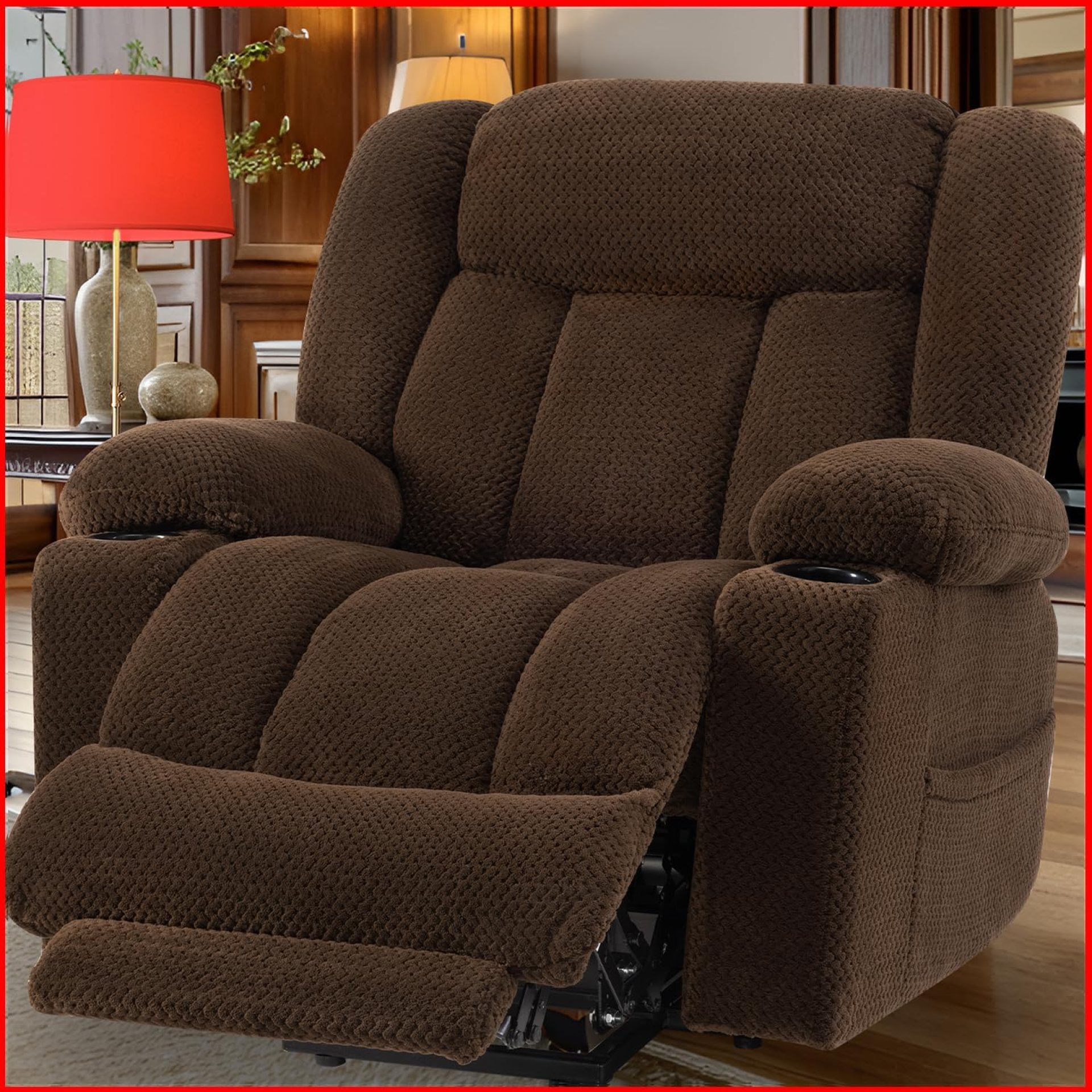 Large Wide Power Lift Chair Recliner for Elderly, Heat & Vibration Massage, Extended Footrest for Big and Tall, Cup Holders Side Pockets, Easy Remote, Warm Soft – (Plush Flannel, Dark Brown) Large Wide Power Lift Chair Recliner for Elderly, Heat & Vibration Massage, Extended Footrest for Big and Tall, Cup Holders Side Pockets, Easy Remote, Warm Soft – (Plush Flannel, Dark Brown)