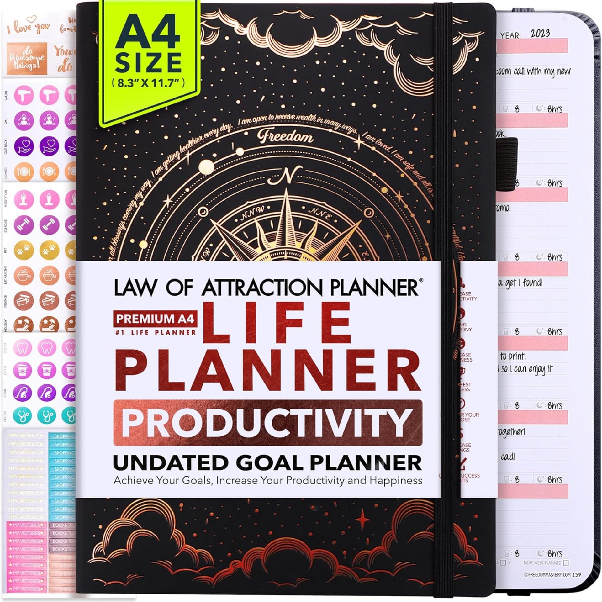 Life Planner – Undated Weekly & Monthly Planner, 12-Month Journey to Increase Productivity | Gratitude Journal, Life Organizer & Goal Journal | Include Foldable Vision Board, Habit Tracker & Stickers Life Planner – Undated Weekly & Monthly Planner, 12-Month Journey to Increase Productivity | Gratitude Journal, Life Organizer & Goal Journal | Include Foldable Vision Board, Habit Tracker & Stickers