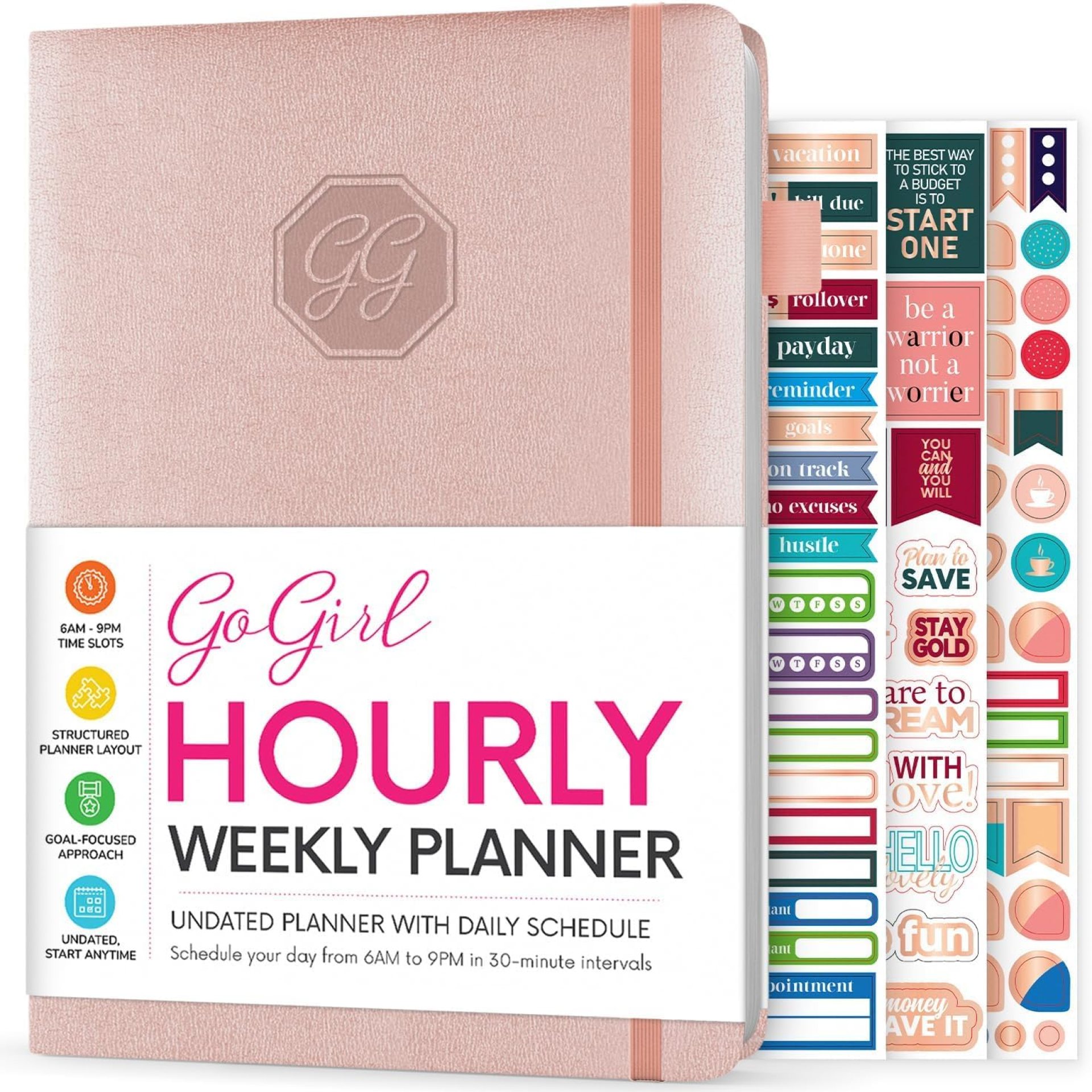 GoGirl Weekly Schedule Planner – Hourly Work & Life Planner with Time Slots – Vertical Agenda Organizer for Daily Productivity, A5 (Rose Gold) GoGirl Weekly Schedule Planner – Hourly Work & Life Planner with Time Slots – Vertical Agenda Organizer for Daily Productivity, A5 (Rose Gold)