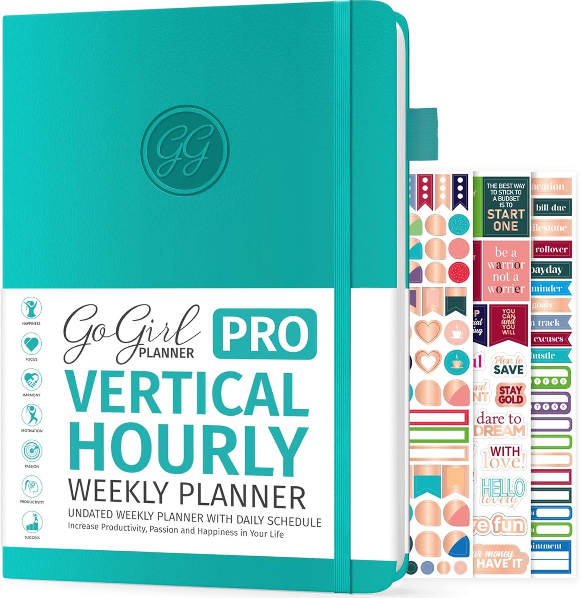 GoGirl Planner PRO Schedule – Undated Planner with Hourly Time Slots, Monthly, Weekly & Daily Organizer, Appointment Book for time Management, 7″x10″ Hardcover, Lasts 1 Year – Turquoise GoGirl Planner PRO Schedule – Undated Planner with Hourly Time Slots, Monthly, Weekly & Daily Organizer, Appointment Book for time Management, 7″x10″ Hardcover, Lasts 1 Year – Turquoise