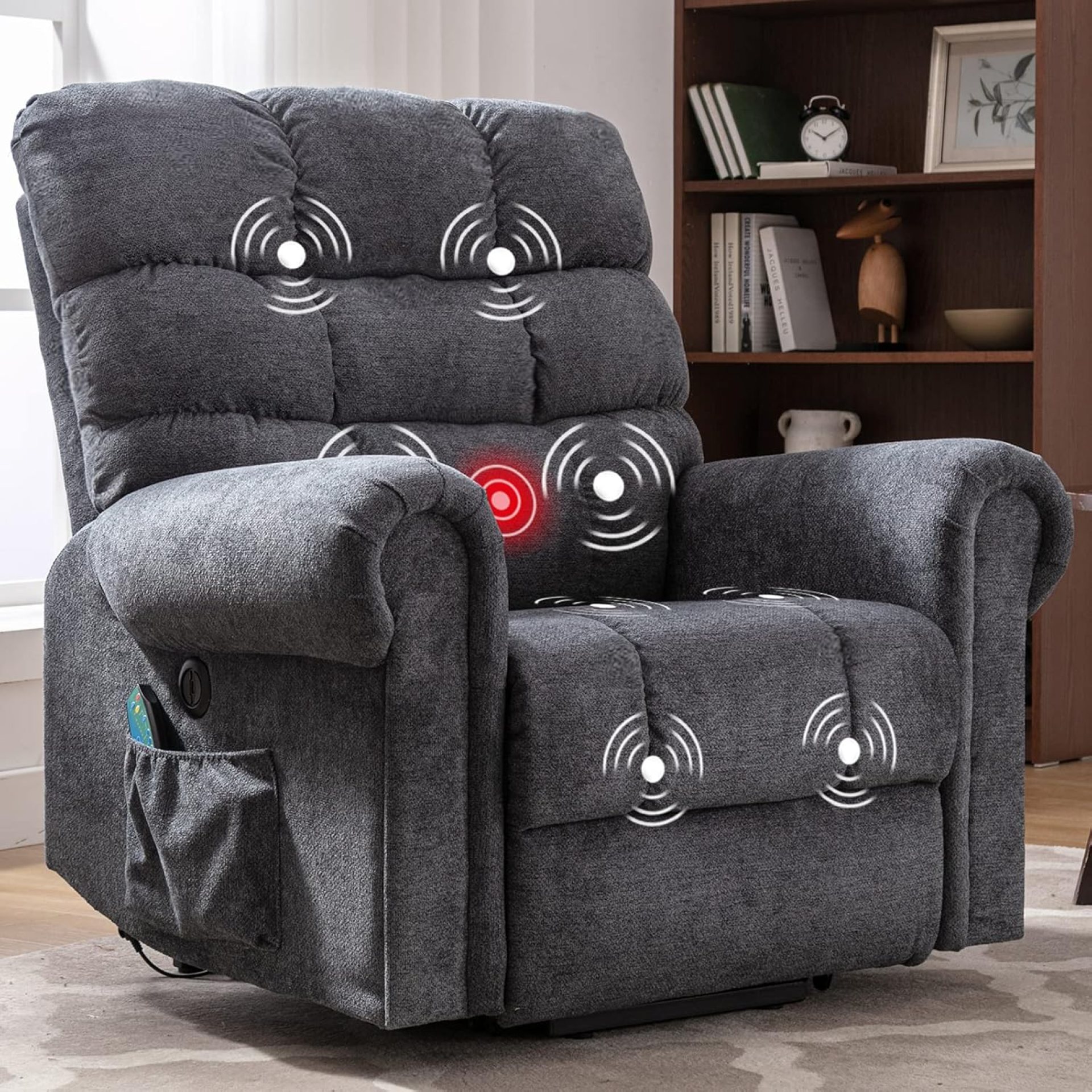 ANJ Large Power Lift Recliner Chair with Massage and Heat for Elderly Big People, Electric Wide Recliners, Heavy Duty and Safety Motion Fabric Reclining Mechanism with USB Ports, Side Pocket, Grey ANJ Large Power Lift Recliner Chair with Massage and Heat for Elderly Big People, Electric Wide Recliners, Heavy Duty and Safety Motion Fabric Reclining Mechanism with USB Ports, Side Pocket, Grey