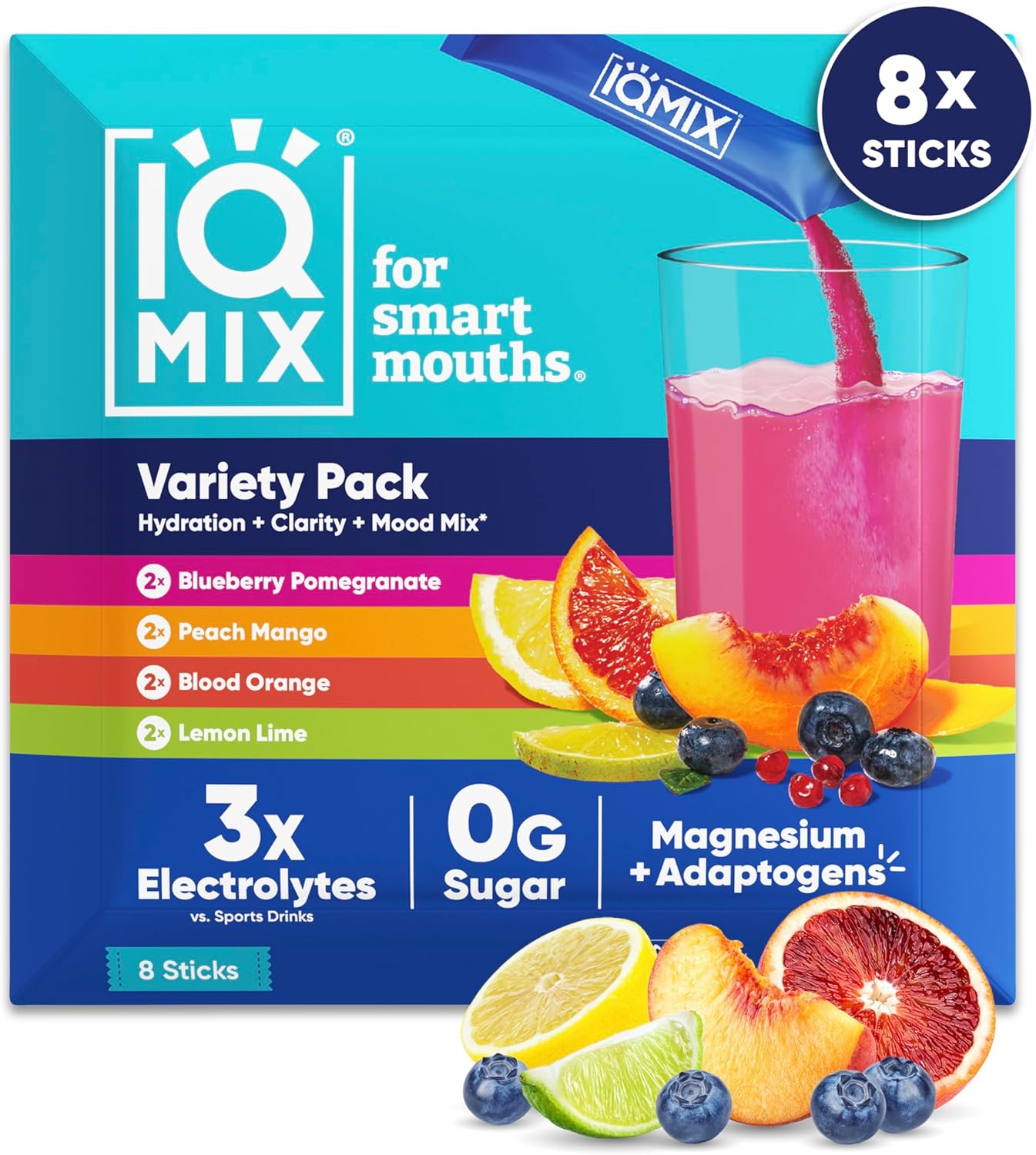 IQMIX Hydration Electrolyte Powder – 4-in-1 Formula for Hydration, Mental Clarity, Mood and Recovery – Sugar-Free Drink Mix, Keto, Magnesium L-Threonate, Lion’s Mane – 8 Count Sampler Pack IQMIX Hydration Electrolyte Powder – 4-in-1 Formula for Hydration, Mental Clarity, Mood and Recovery – Sugar-Free Drink Mix, Keto, Magnesium L-Threonate, Lion’s Mane – 8 Count Sampler Pack