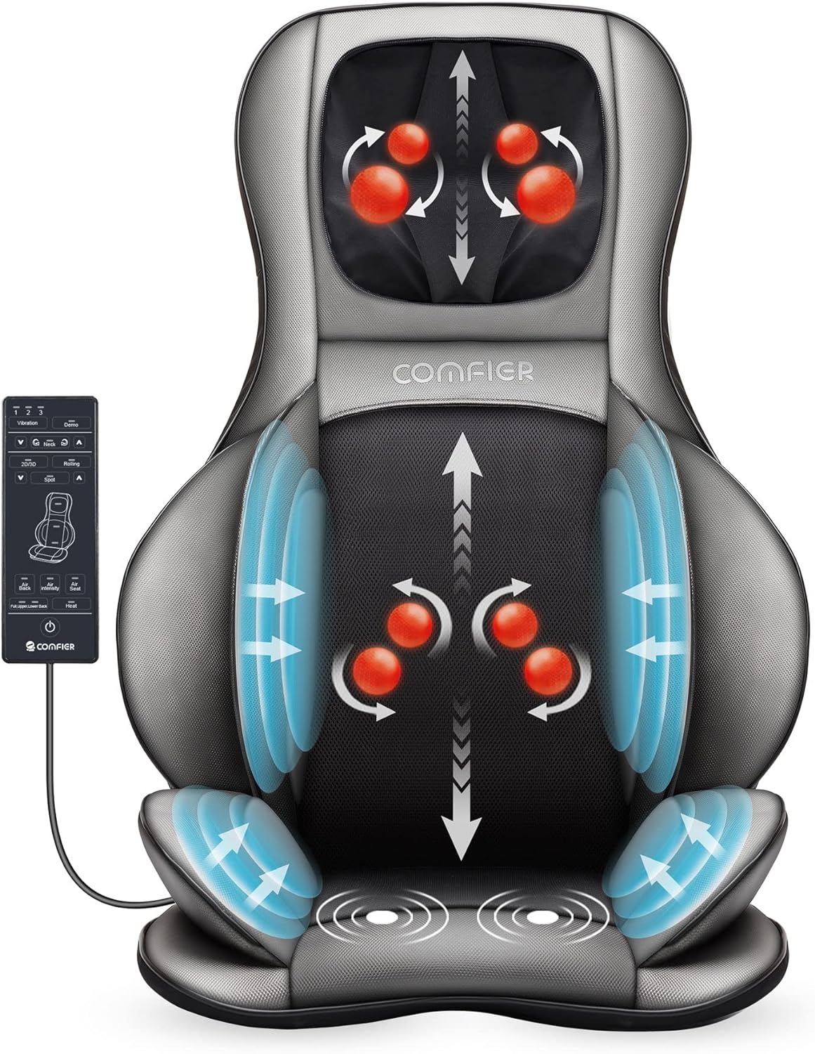 COMFIER Shiatsu Neck Back Massager with Heat, 2D ro 3D Kneading Massage Chair Pad, Adjustable Neck Massage,Seat Massager for Full Body Relaxation, Christmas Gifts for Dad Mom Women Men,Dark Gray COMFIER Shiatsu Neck Back Massager with Heat, 2D ro 3D Kneading Massage Chair Pad, Adjustable Neck Massage,Seat Massager for Full Body Relaxation, Christmas Gifts for Dad Mom Women Men,Dark Gray