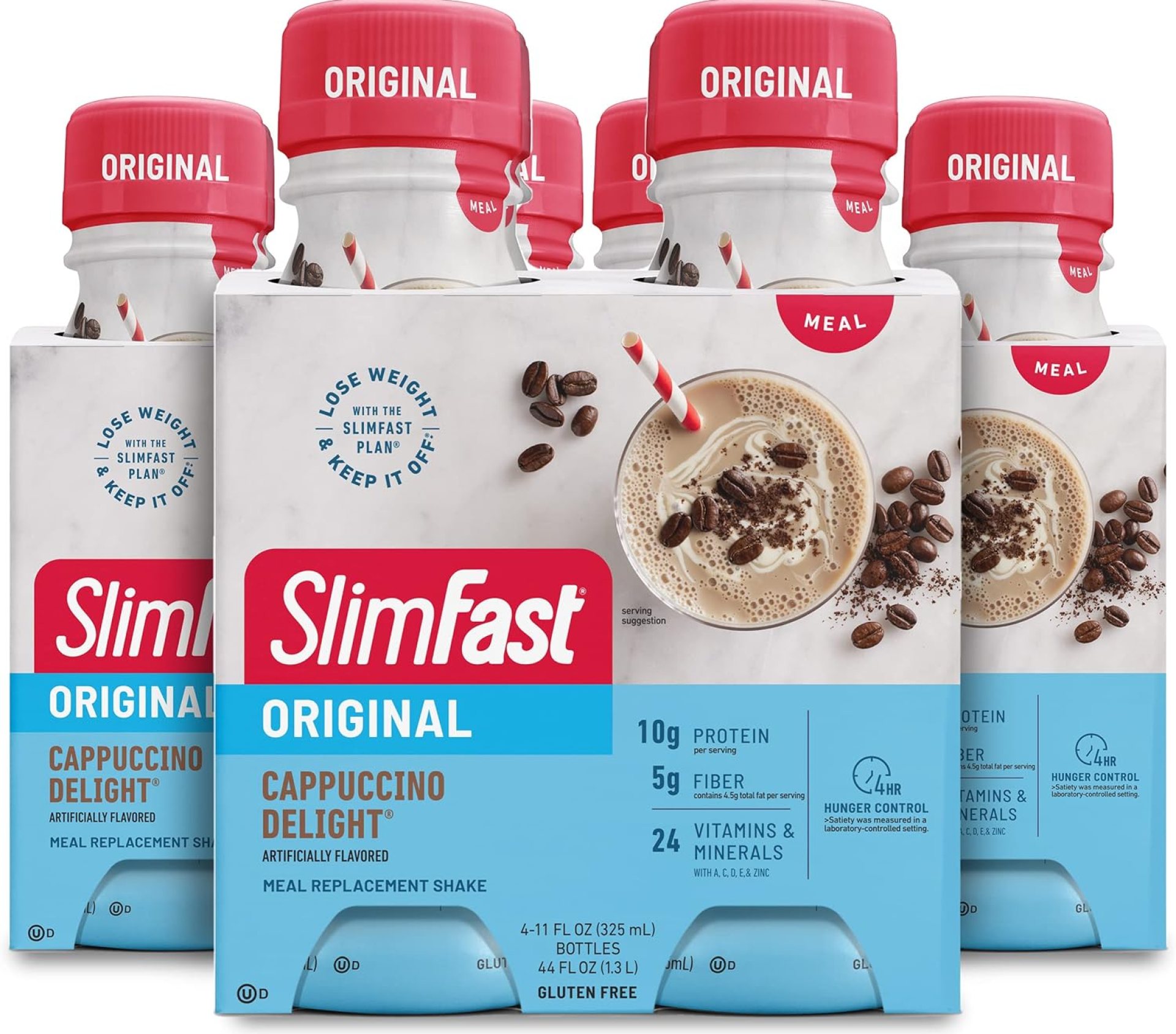 SlimFast Meal Replacement Shake, Original Cappuccino Delight, 10g of Ready to Drink Protein for Weight Loss, 11 Fl. Oz Bottle, 4 Count (Pack of 3) (Packaging May Vary) SlimFast Meal Replacement Shake, Original Cappuccino Delight, 10g of Ready to Drink Protein for Weight Loss, 11 Fl. Oz Bottle, 4 Count (Pack of 3) (Packaging May Vary)