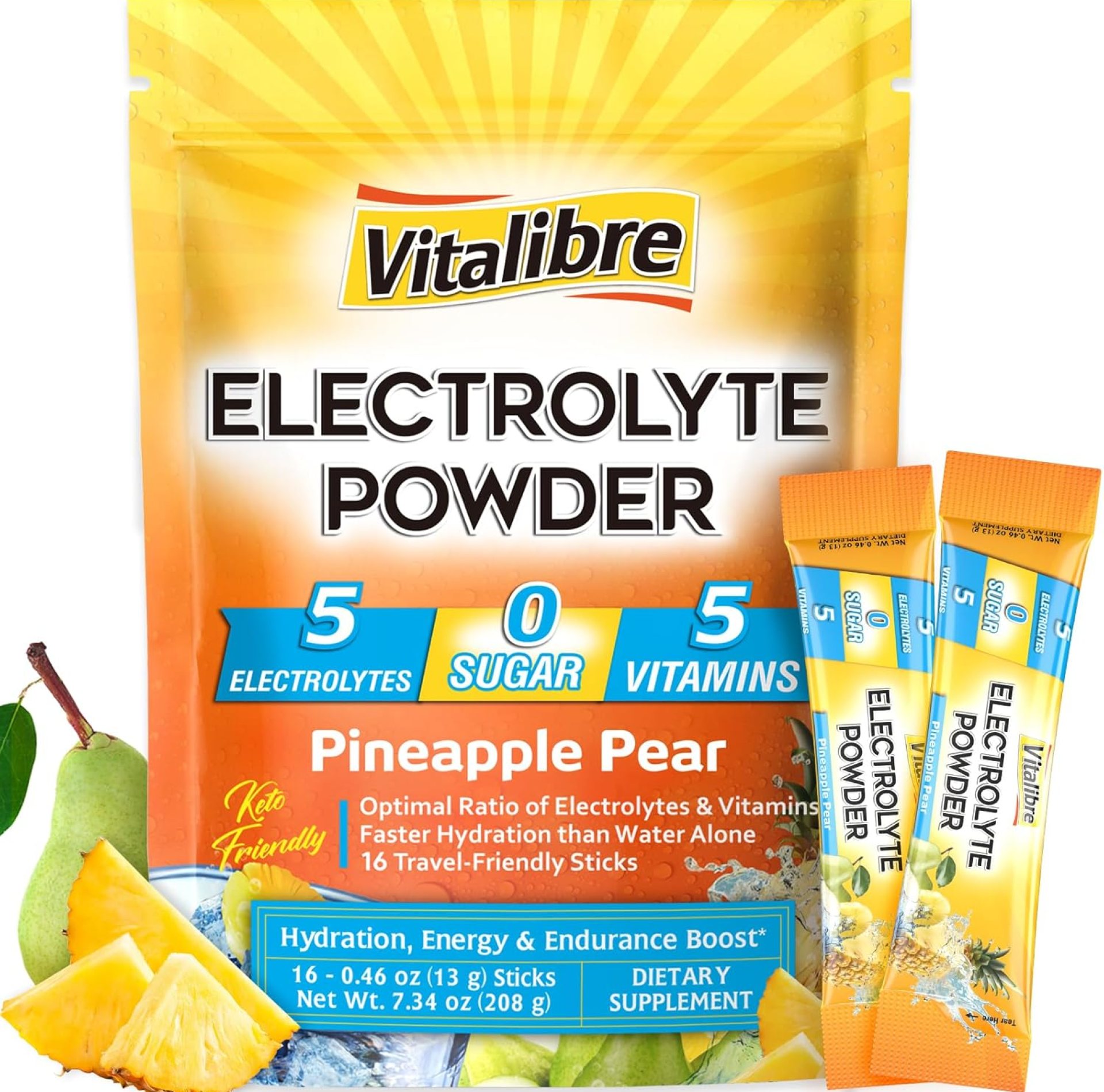 Electrolytes Powder Packets | Magnesium, Potassium, Sodium, Vitamin C | for Rapid Hydration | Zero Sugar & Keto | 16 Stick Packs | Pineapple Pear Flavor Electrolytes Powder Packets | Magnesium, Potassium, Sodium, Vitamin C | for Rapid Hydration | Zero Sugar & Keto | 16 Stick Packs | Pineapple Pear Flavor